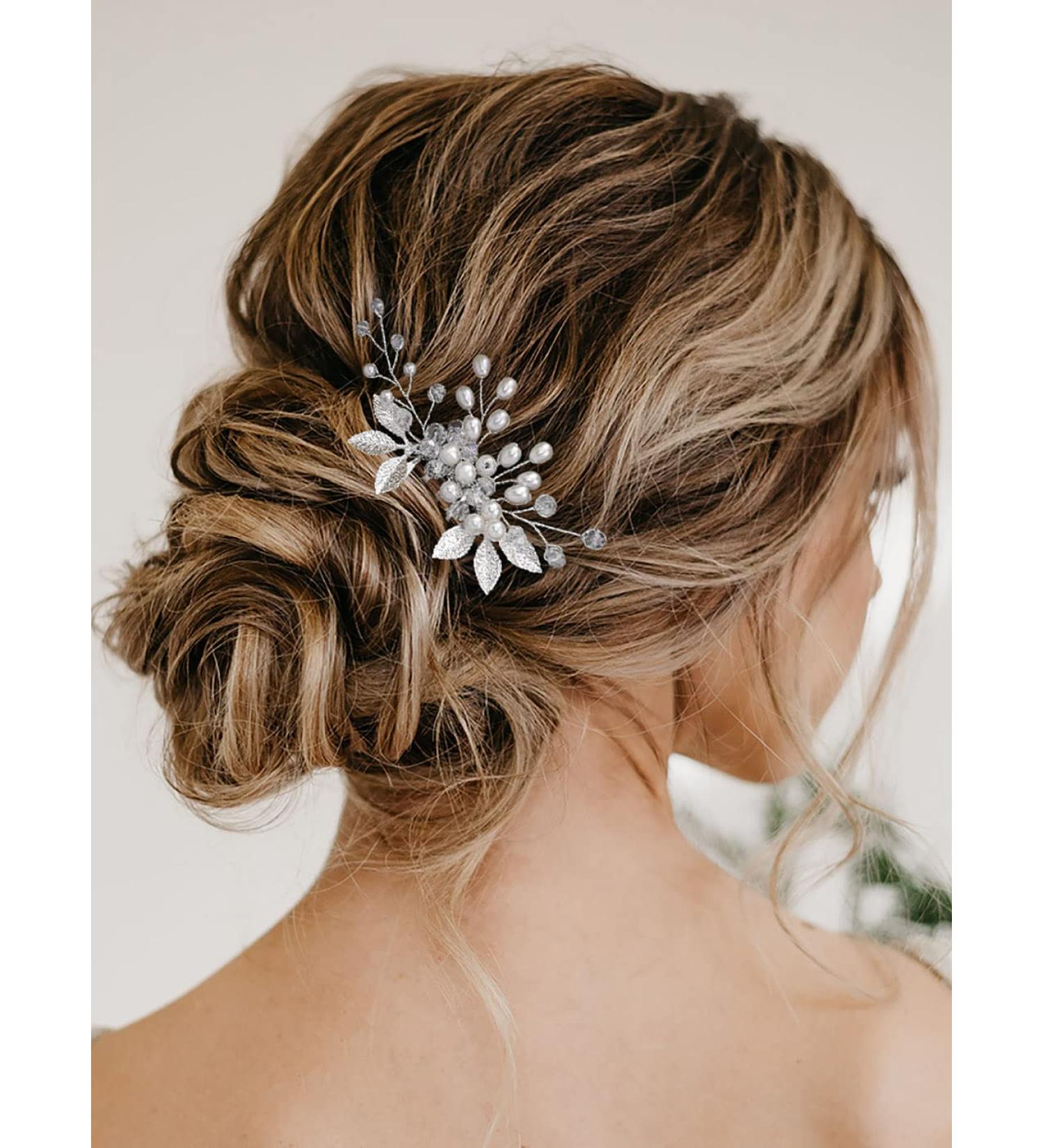 Vakkery Bridal Wedding Hair Comb | Silver Pearl Leaf Headpiece for Women & Girls | Elegant Hair Accessories - Buy Online on GoSupps.com