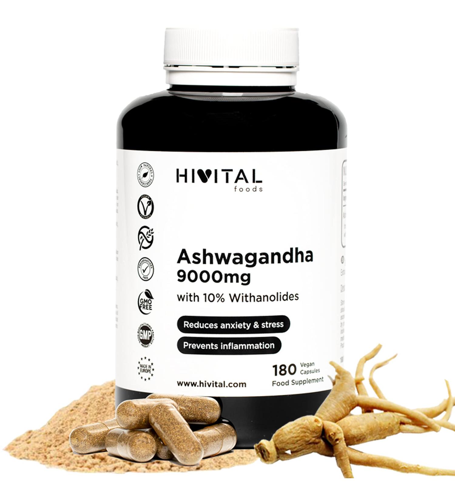 Ashwagandha 9000mg 180 Vegan Capsules for 6 Months of Treatment Withania Somnifera Extract with 10% Witanolides Indian Ginseng to Reduce Stress and Anxiety - Buy Online on GoSupps.com