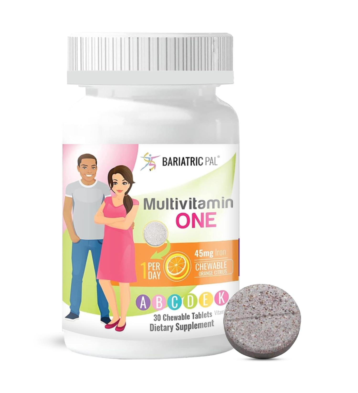 BariatricPal Multivitamin ONE 1 per Day! Bariatric Multivitamin Chewable with 45 mg of Iron | Orange Citrus | Vitamin for Bariatric Surgery Patients | 30 Count (1 Month Supply) - Buy Online on GoSupps.com