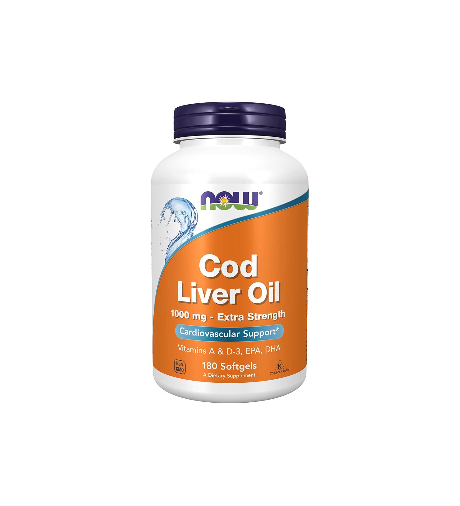 Now Foods Cod Liver Oil 1000 mg - 180 Softgels for Omega-3 & Vitamin A - Buy Online on GoSupps.com
