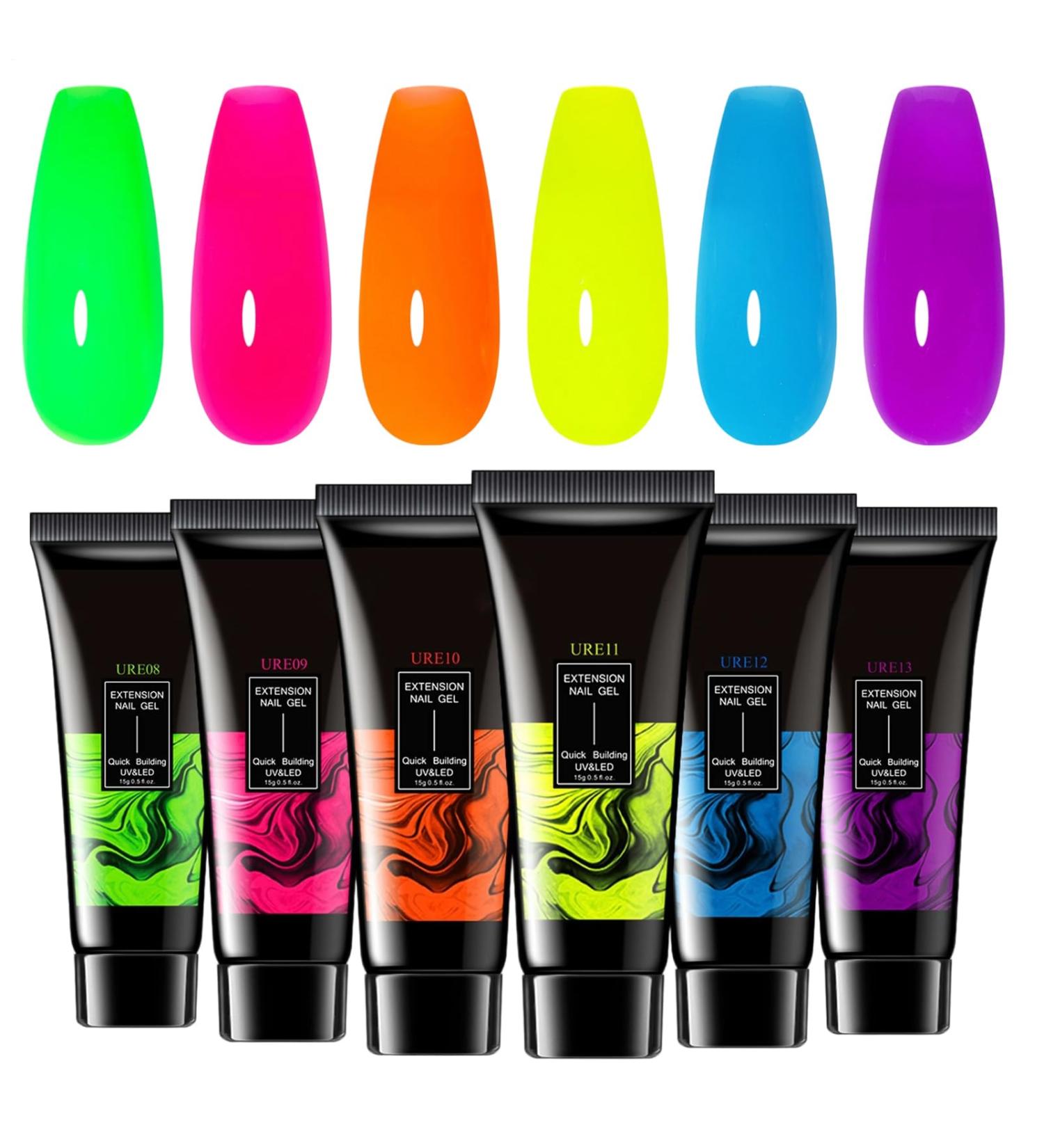 Glow-in-the-Dark Gel Nail Kit 6 Long-Lasting Glitter Gel Nail Extensions for Women and Girls - Buy Online on GoSupps.com