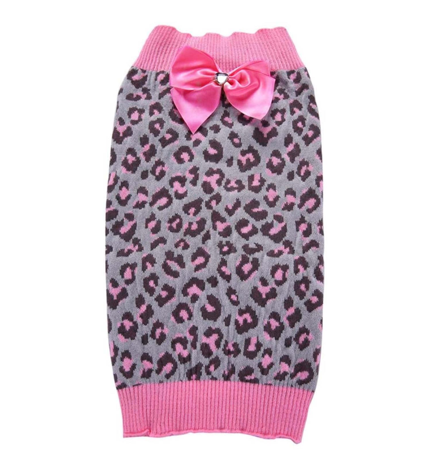 Amaone Pink Leopard Dog Coat for Chihuahua & Small Dogs | Winter Knitted Jacket - Stylish & Warm Dog Apparel - Buy Online on GoSupps.com