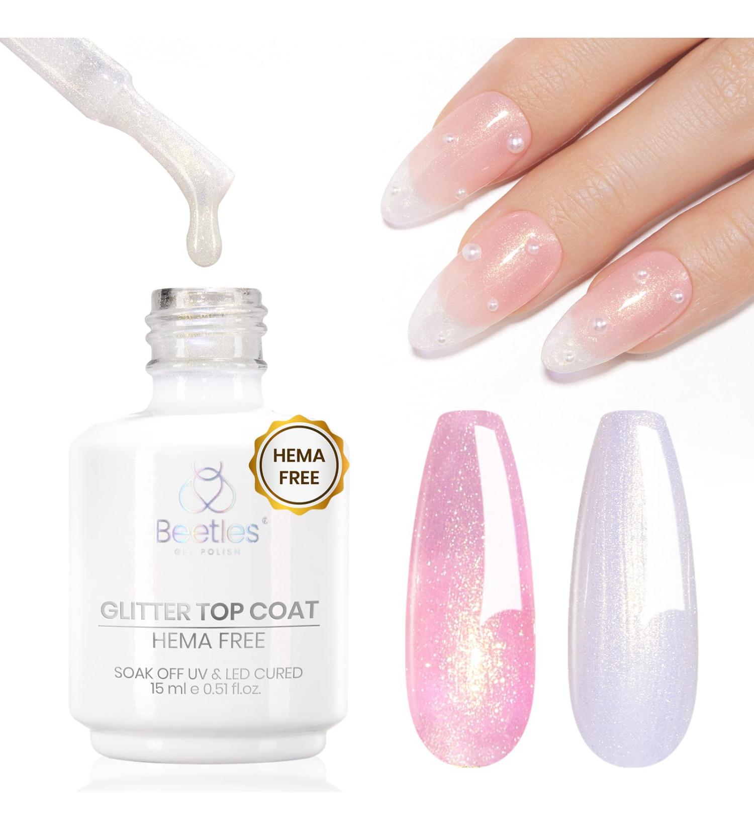 Beetles Hema Free Pearl Green Glitter Gel Top Coat - 2-in-1 No Wipe Long Lasting Shimmer Nail Polish - 15ML (0.51 Fl Oz) for Nail Art - Buy Online on GoSupps.com