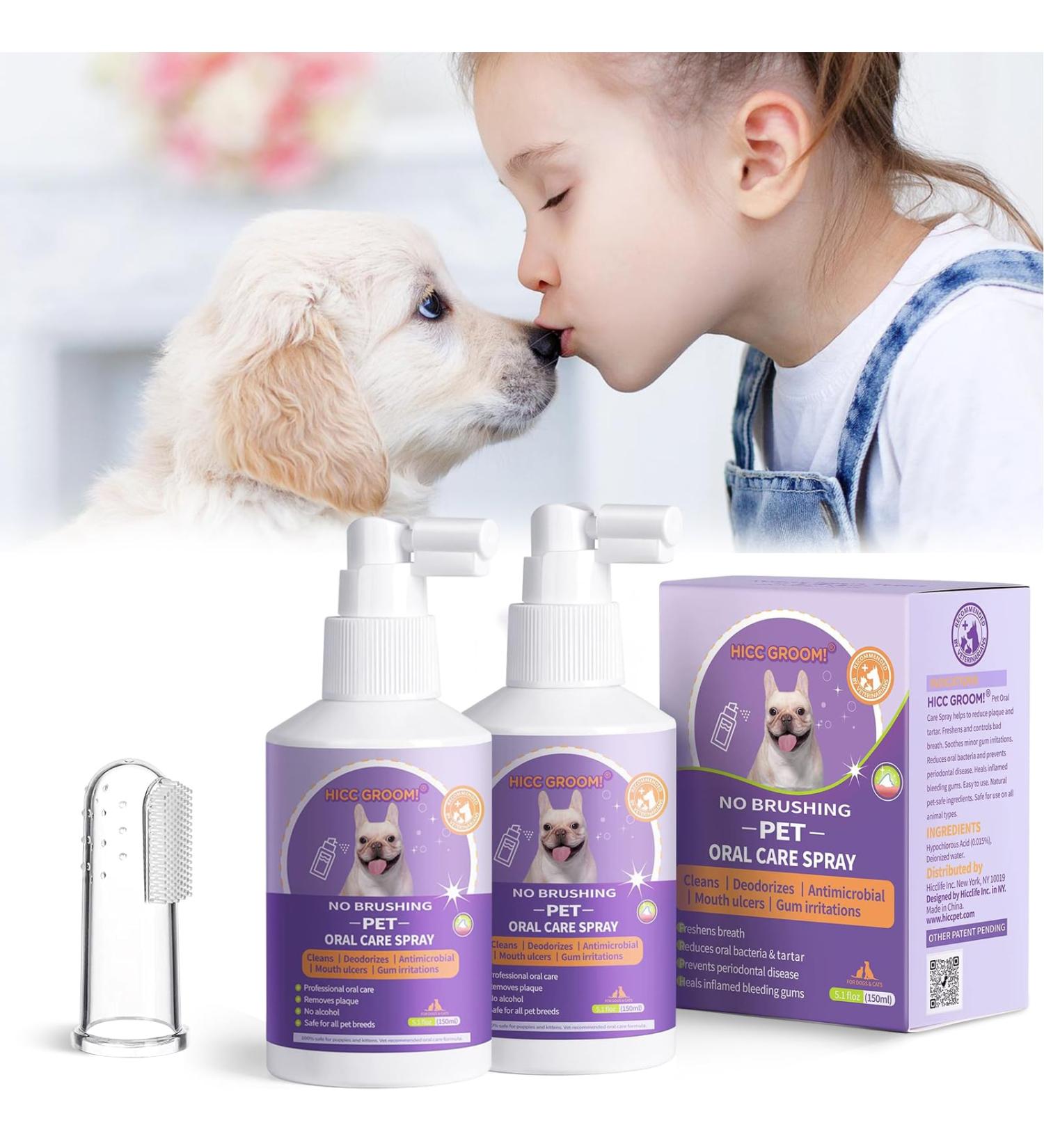 BOZILY HICC Groom! Pet Clean Teeth Spray + Finger Brush | Dental Care Spray for Dogs & Cats | Targets Tartar & Plaque | Eliminates Bad Breath | 50ml (2Pcs) - Buy Online on GoSupps.com