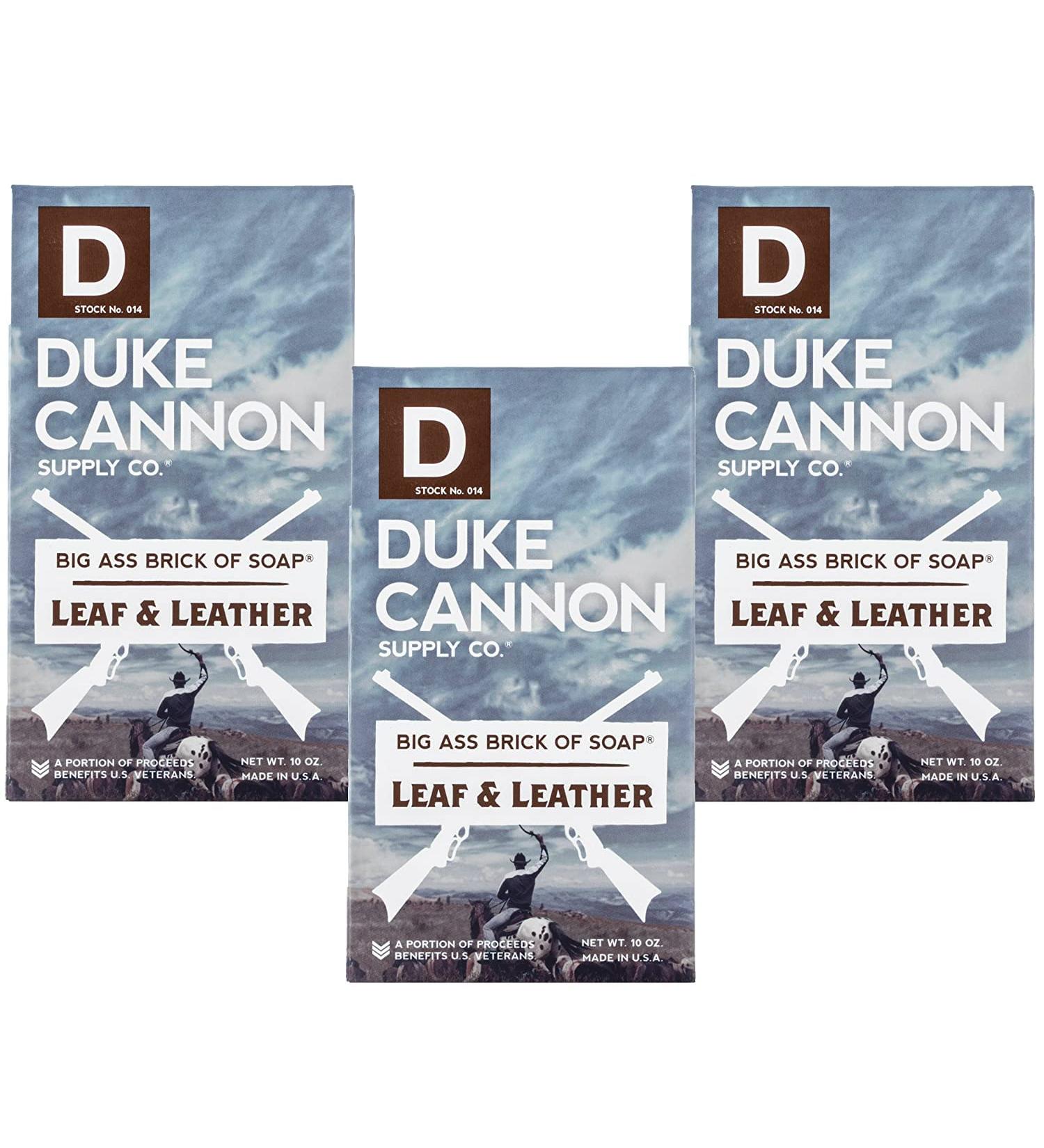 Duke Cannon Supply Co. Big Ass Brick of Soap Bar for Men - Leaf + Leather (Amber & Woodsy Scent) 3 Pack, 10 oz Bars - Paraben-Free Masculine Scents for All Skin Types - Buy Online on GoSupps.com