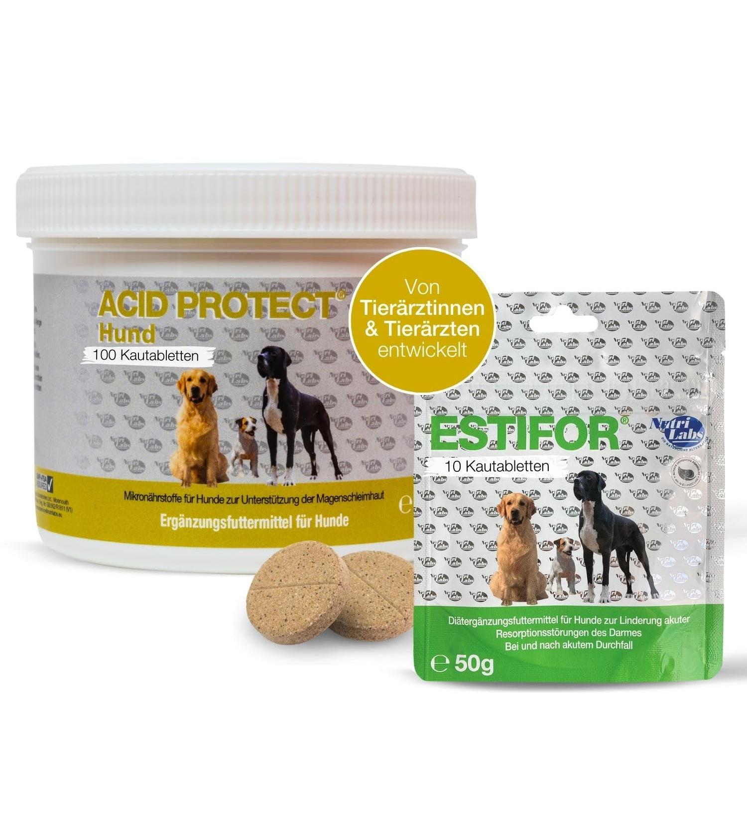 Nutrilabs Acid Protect Dog Stomach Herbs - Chewable Tablets for Sensitive Stomach Support with Montmorillonite & Estifor | 10 Tablet Bundle - Buy Online on GoSupps.com