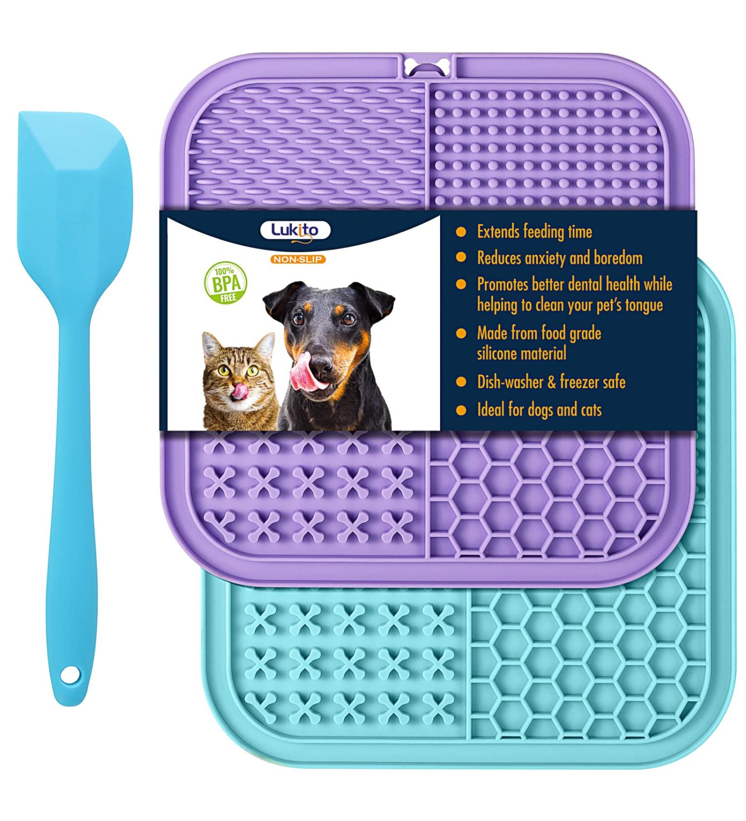 2 Pack Feeding Mat for Dogs & Cats | Slow Feeder & Non-Slip Design | Anxiety Relief & Training | Perfect for Yogurt & Peanut Butter | Blue & Purple - Buy Online on GoSupps.com