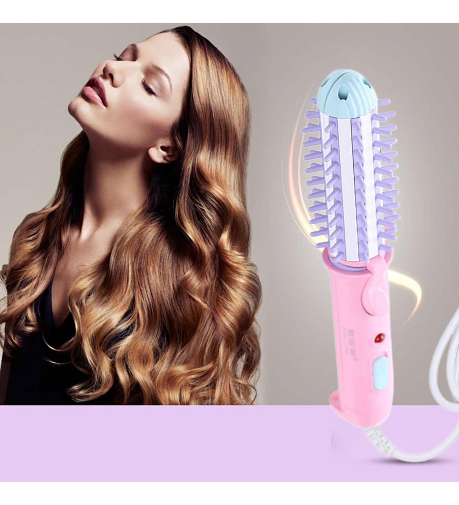 Buy Pink Ceramic Curling Iron Brush - 2-in-1 Hair Curler & Straightener for Short Hair | Travel-Friendly Anti-Scald Instant Heat Up - Buy Online on GoSupps.com