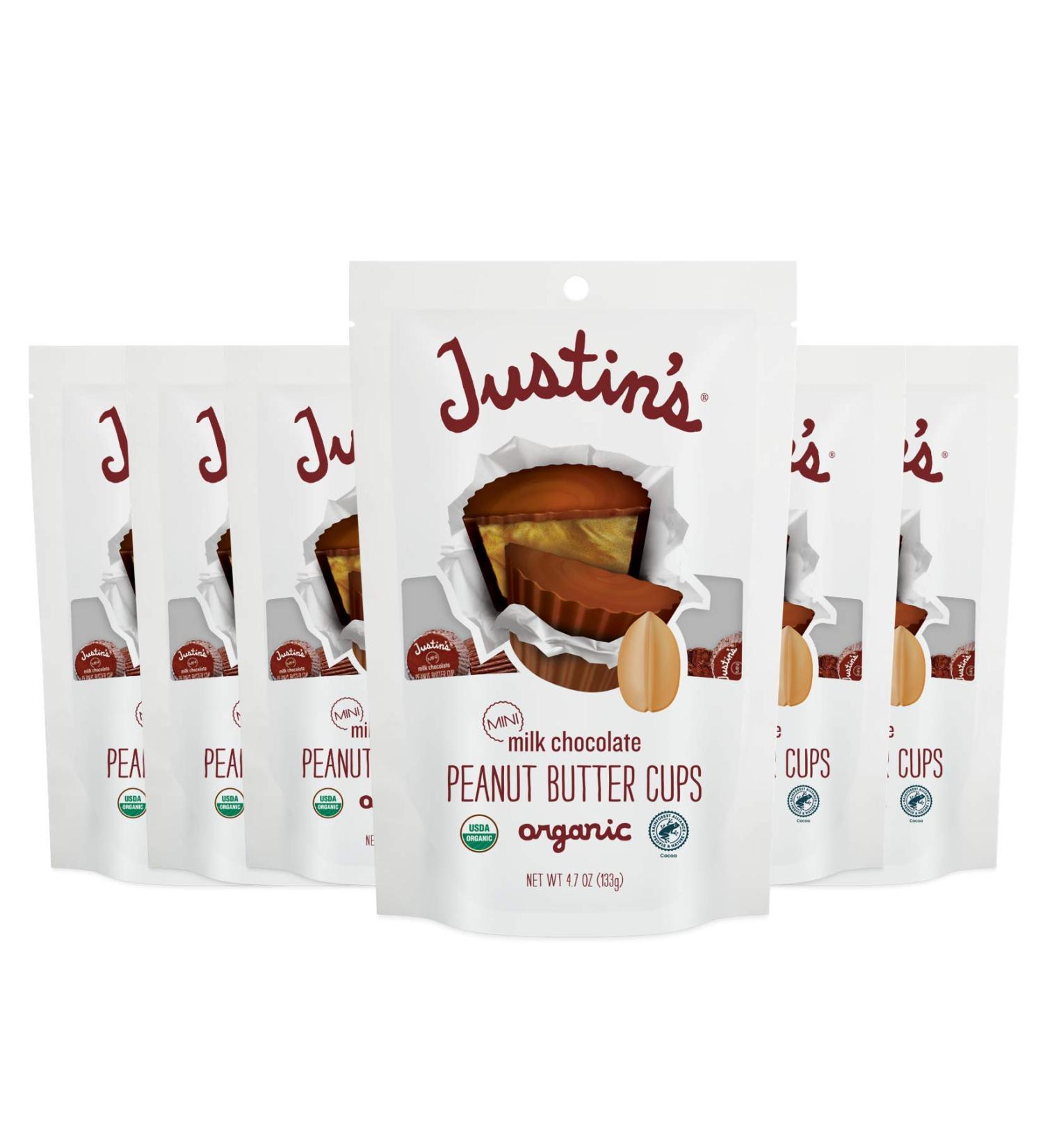 Justin's Organic Mini Milk Chocolate Peanut Butter Cups - Gluten-Free, Rainforest Alliance Certified Cocoa - 6 Stand-Up Bags (4.7 oz Each) - Buy Online on GoSupps.com