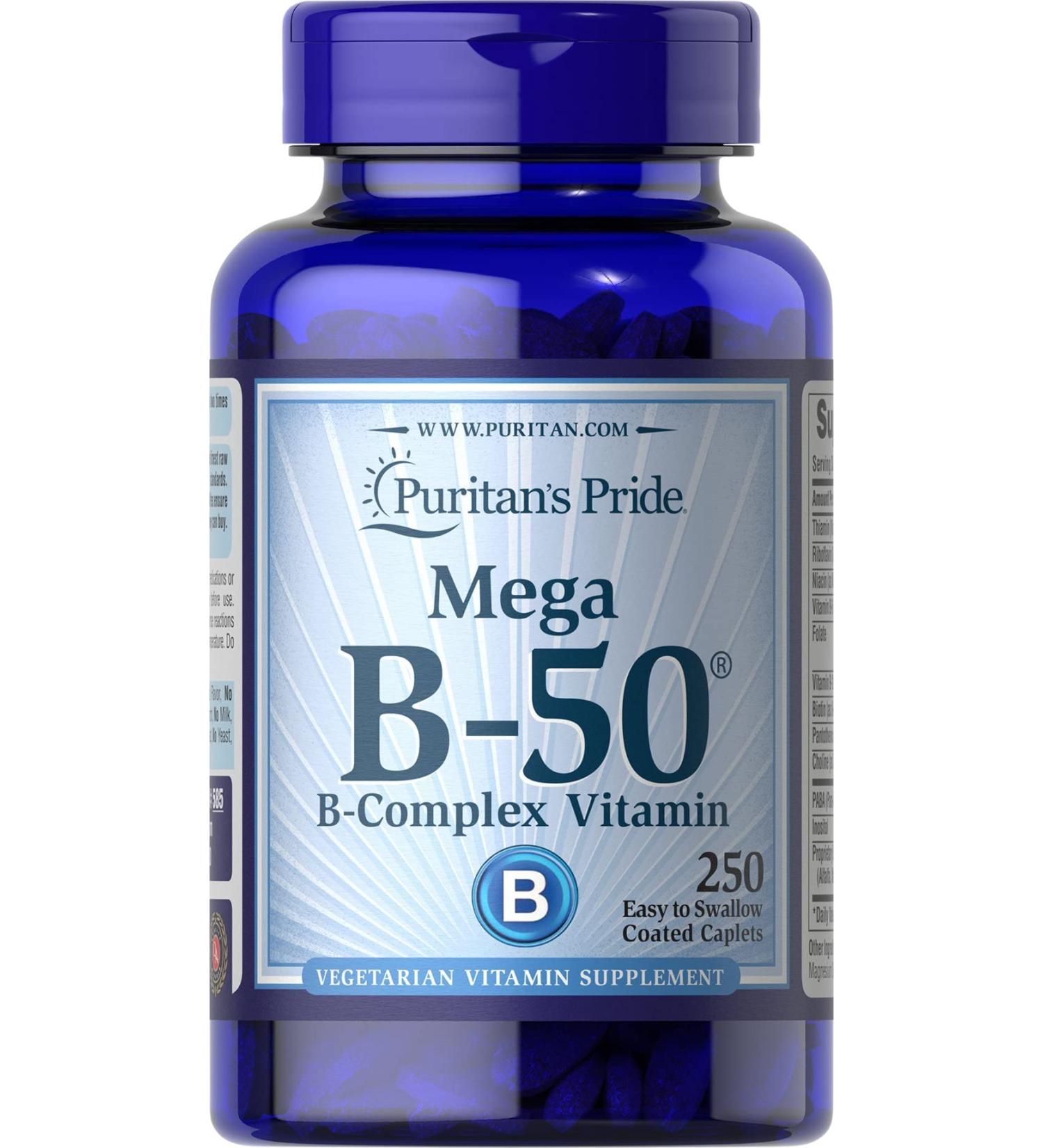 Puritan's Pride Vitamin B-50 Complex 250 Caplets - Energy Metabolism Support - Buy Online on GoSupps.com
