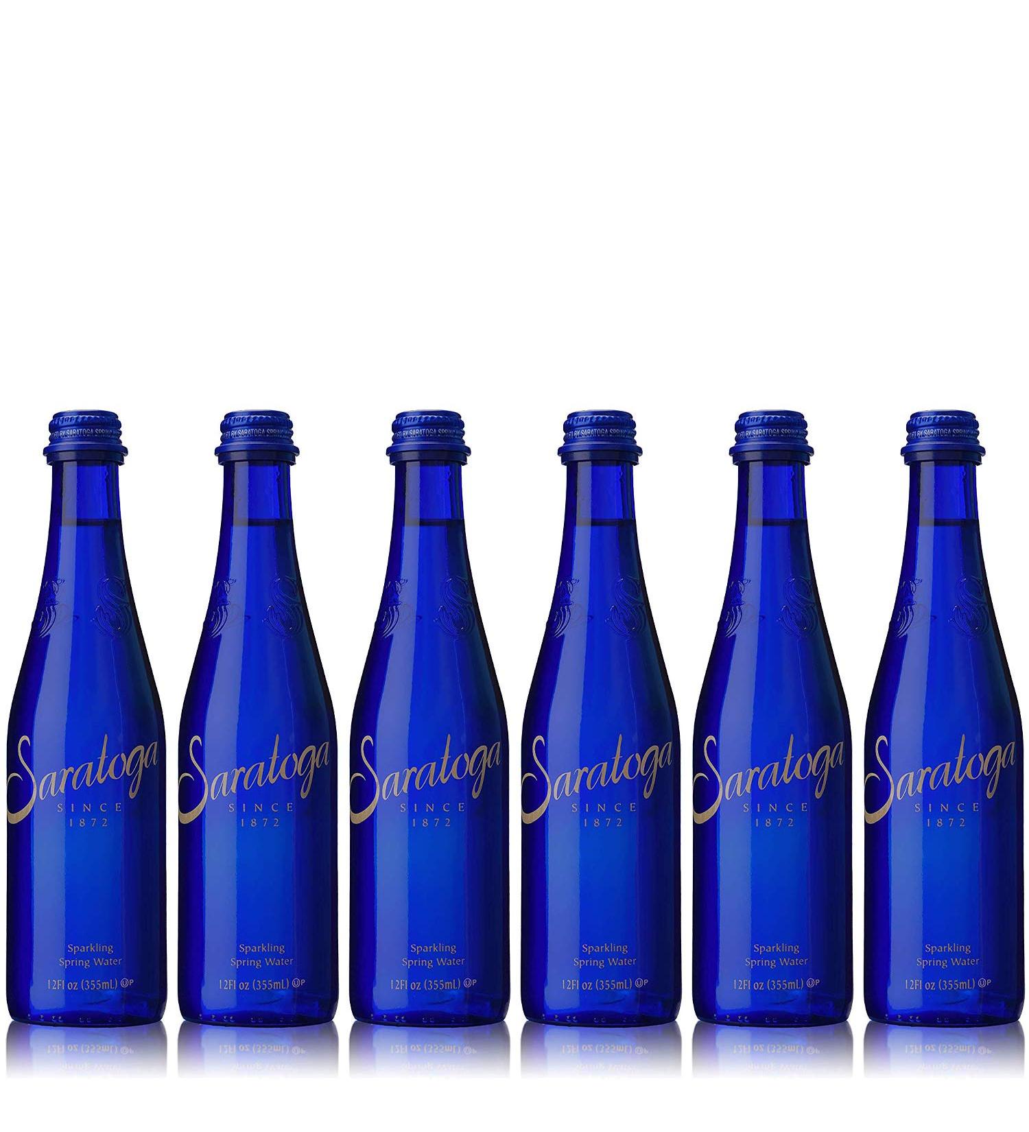 Saratoga Sparkling Spring Water, 12oz Cobalt Blue Glass Bottle (Pack of 6, Total of 72 Fl Oz)