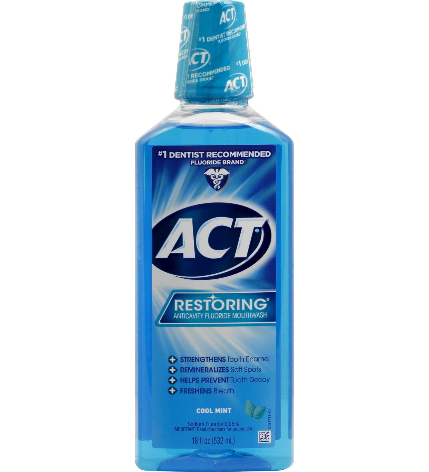 ACT Restoring Fluoride Mouthwash 18 fl. oz - Strengthens Tooth Enamel | Cool Mint Flavor | International Shipping - Buy Online on GoSupps.com