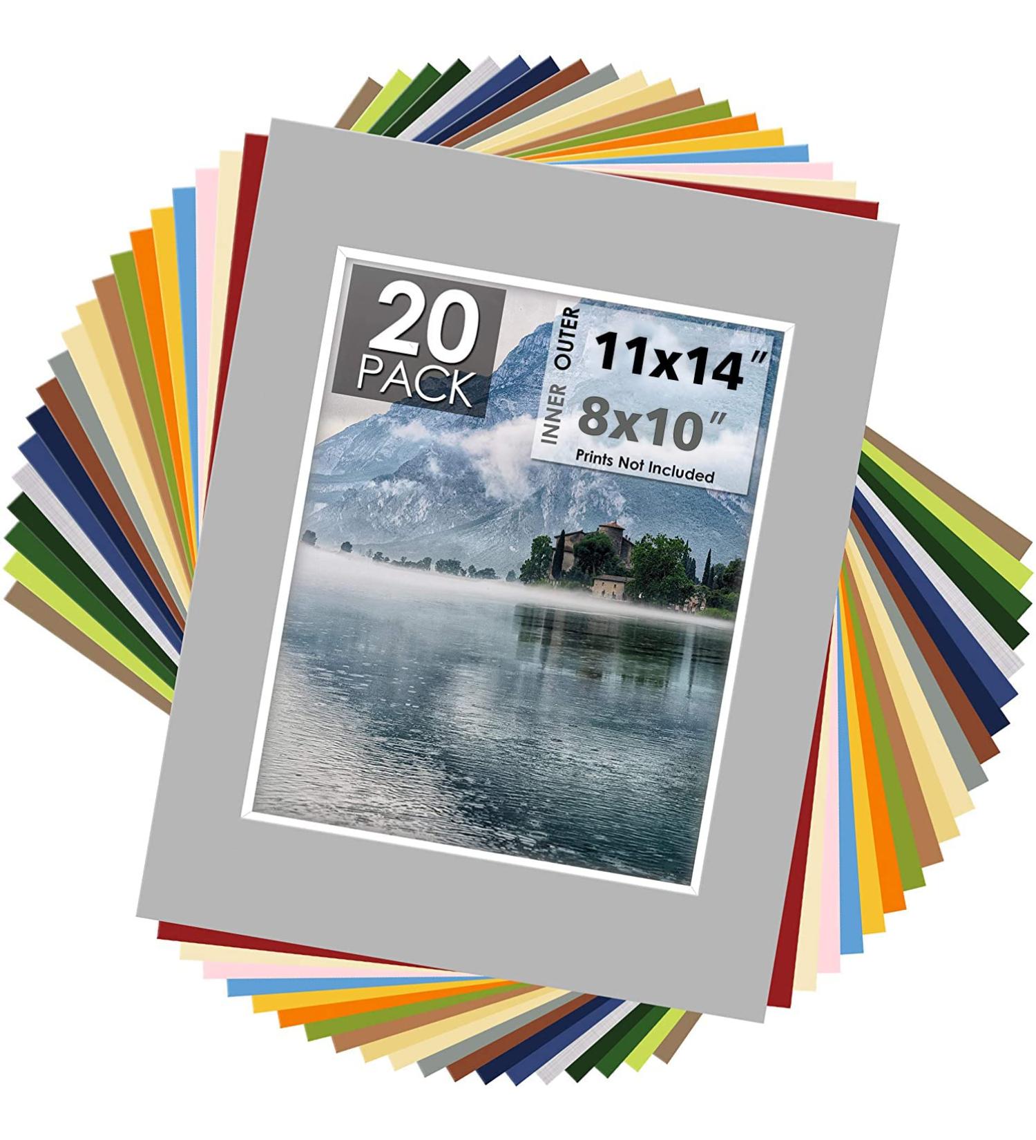 Mat Board Center Pack of 20 11x14 Mixed Colors White Core Picture Mats for 8x10 Photos - Ideal for Prints and Pictures - Buy Online on GoSupps.com