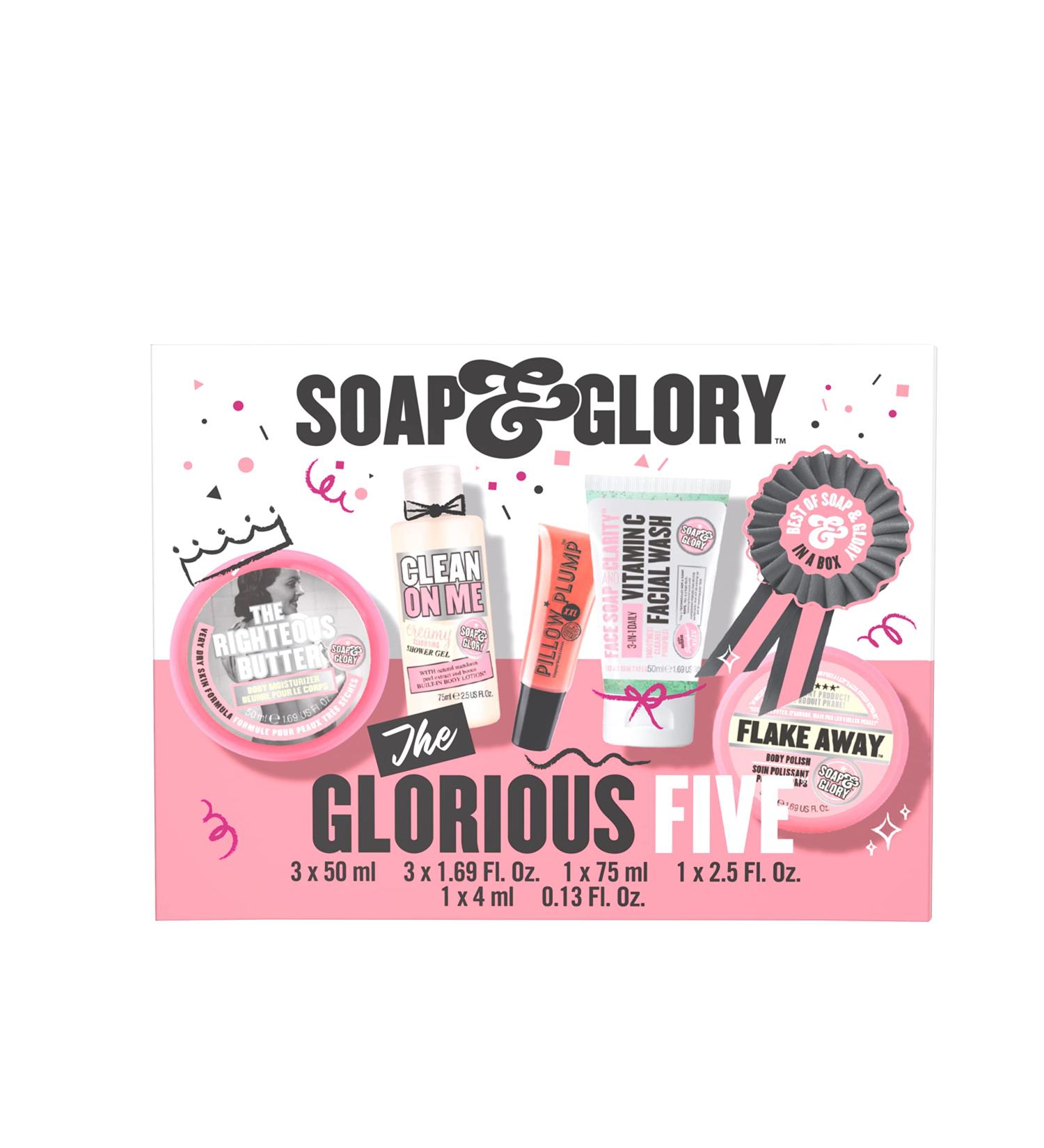 Soap & Glory Glorious Five Gift Set: Body Butter, Shower Gel, Body Scrub, Face Wash & Lip Gloss - Holiday Gift Set - Buy Online on GoSupps.com