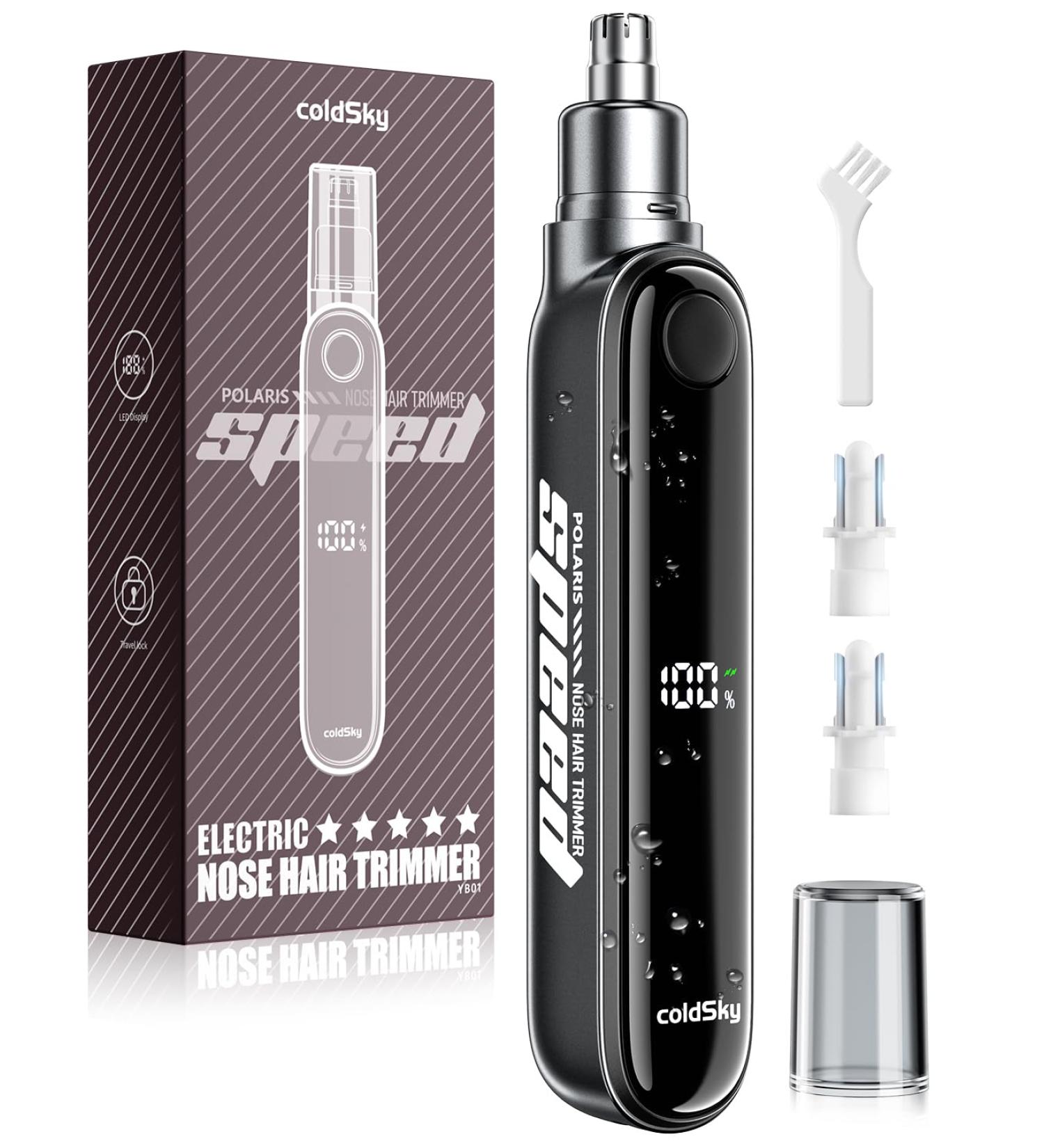 Rechargeable Ear and Nose Hair Trimmer for Men & Women | Professional Eyebrow Trimmer with Digital Display 9000 RPM Motor & Dual-Edge Blades - Efficient Grooming in Grey - Buy Online on GoSupps.com
