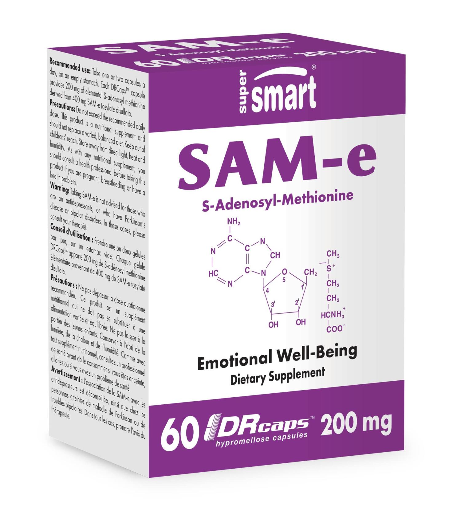 Supersmart SAM-e Supplement 200mg (80% Active Isomer S S) for Detox & Mood Support - Joint & Liver Health - 60 DR Capsules - Buy Online on GoSupps.com