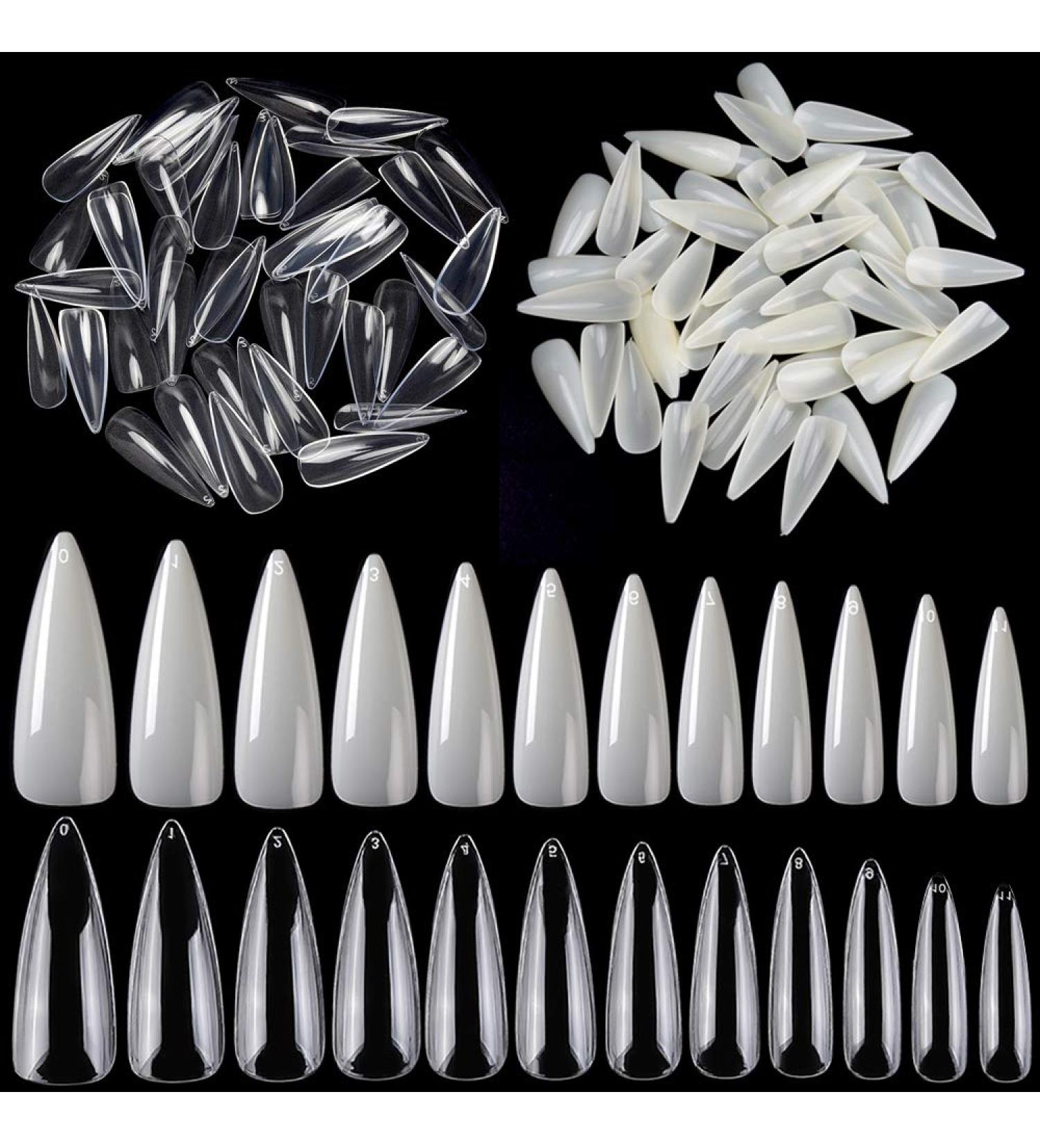 1200PCs Almond Shape Fake Nails - 12 Sizes Acrylic Nail Tips for Manicure & Nail Art - Clear & Natural Finish - Buy Online on GoSupps.com