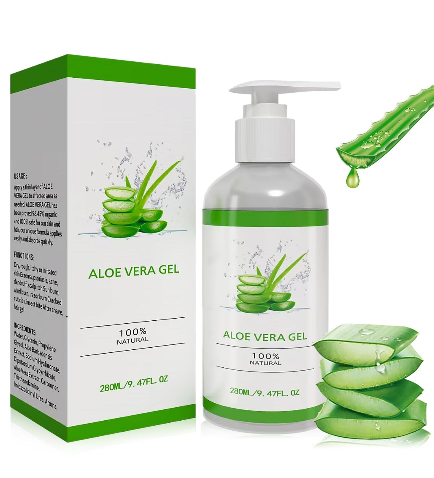 Aloe Vera Gel 100% - 280ml Gel d'Alo Vera Bio Pur Naturellement Apaisant Nourrissant et Hydratant Hydratation l'Aloe Vera pour le Visage les Cheveux et le Corps - Buy Online on GoSupps.com