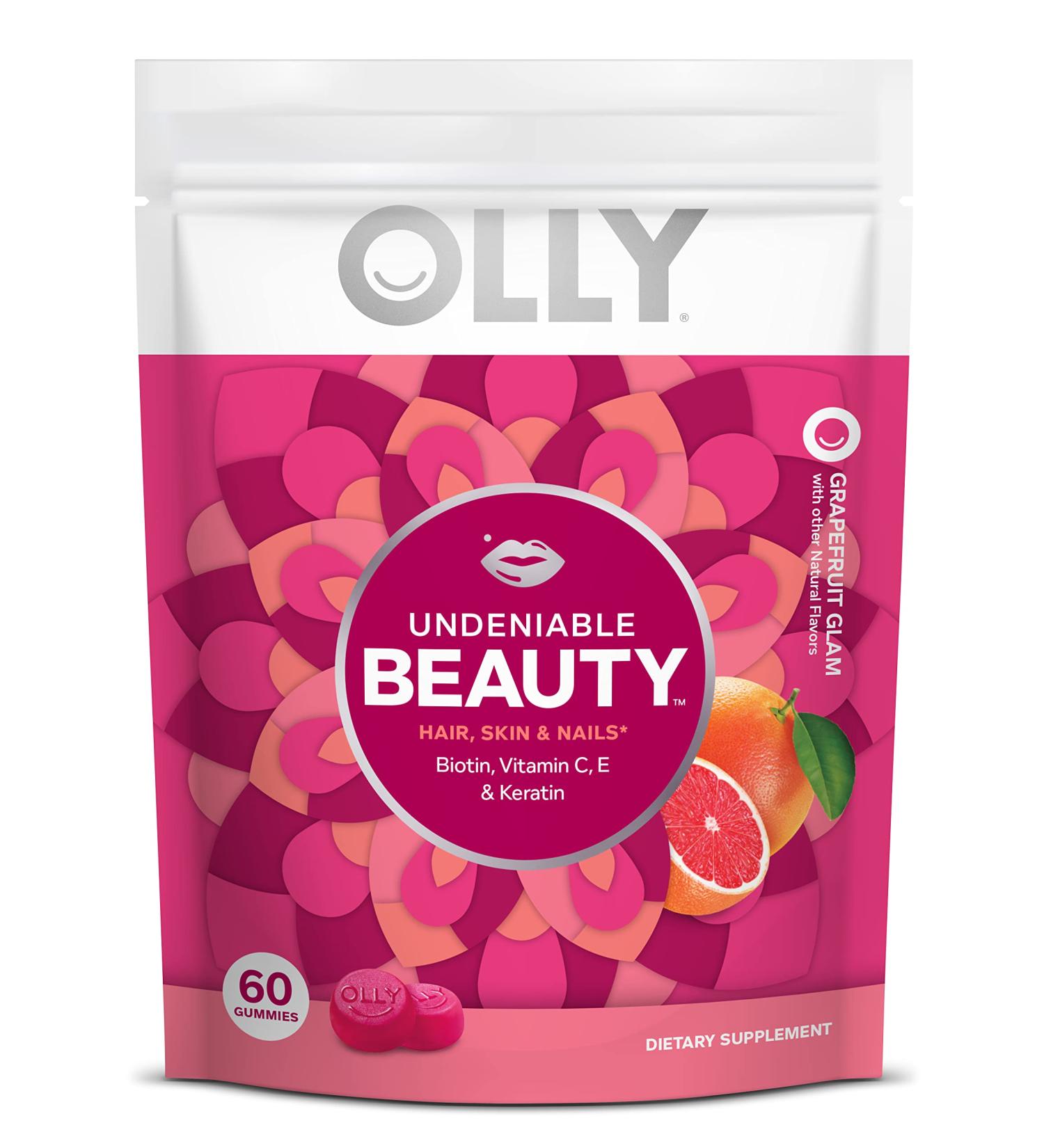 OLLY Undeniable Beauty Gummy: Hair, Skin, Nails Supplement with Biotin, Vitamin C, Keratin - 30 Day Supply, 60 Count - Grapefruit Flavor - Buy Online on GoSupps.com