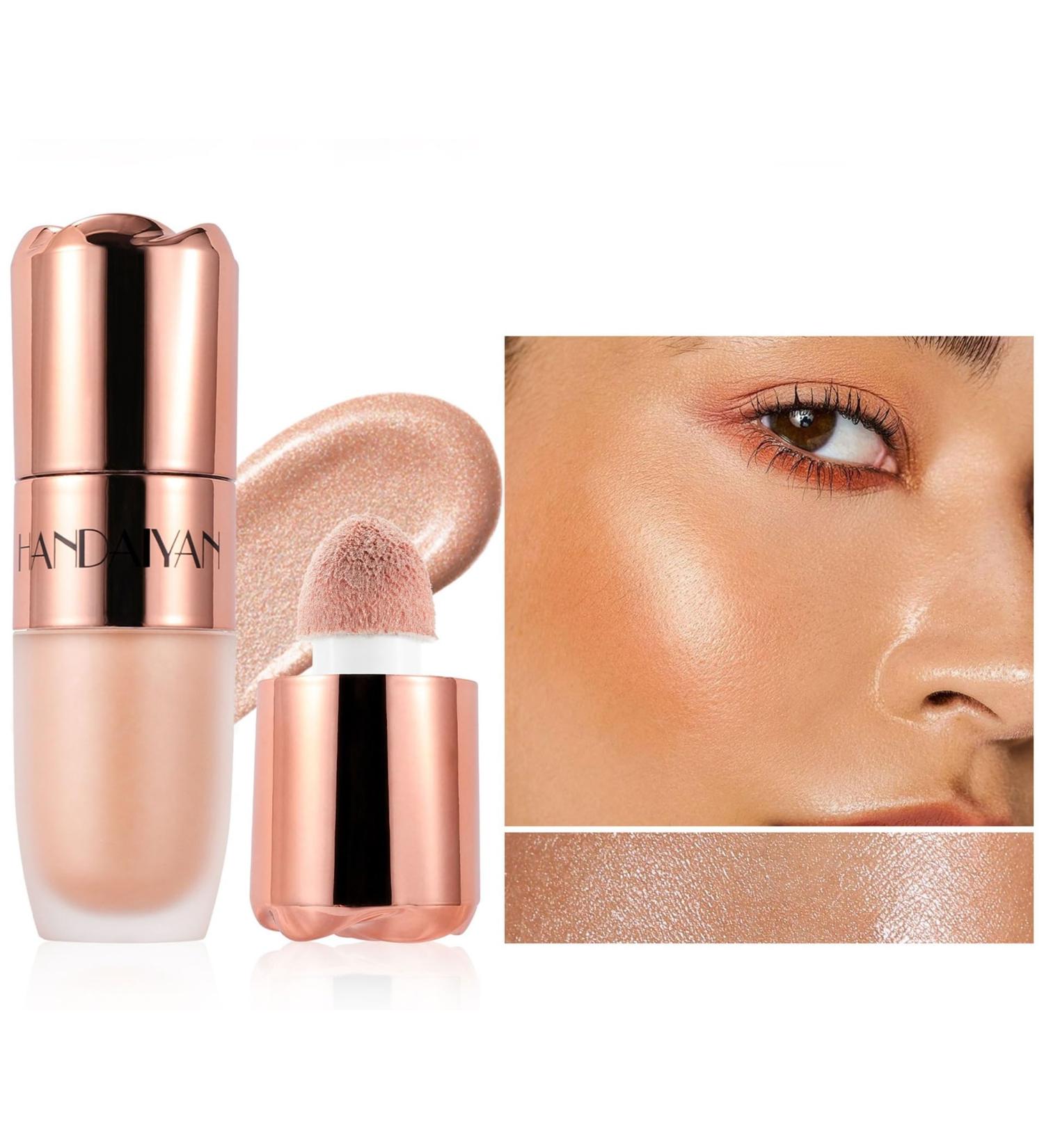  Beliky Girl Liquid highlighter face bronzer with pillow applicator natural shimmer finish light cream and gradient brightening face makeup #Eros - Buy Online on GoSupps.com