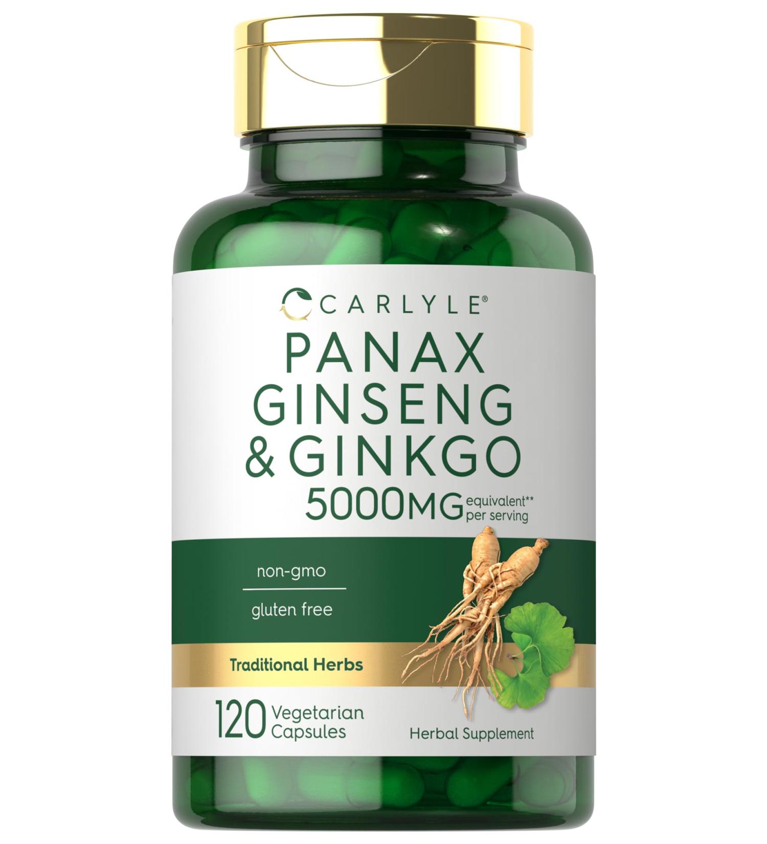 Carlyle Panax Ginseng & Ginkgo | 120 Vegetarian Capsules | Non-GMO & Gluten Free Supplement - Buy Online on GoSupps.com