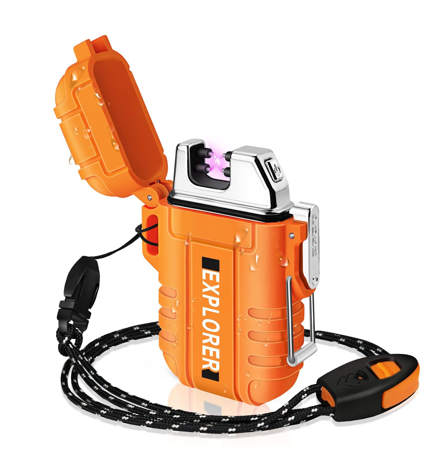 Lafagiet Waterproof Arc Lighter, Outdoor Dual Plasma Arc Lighter, USB Rechargeable Flameless Electric Lighters for Camping, Hiking, Survival Tactical (Orange) - Buy Online on GoSupps.com