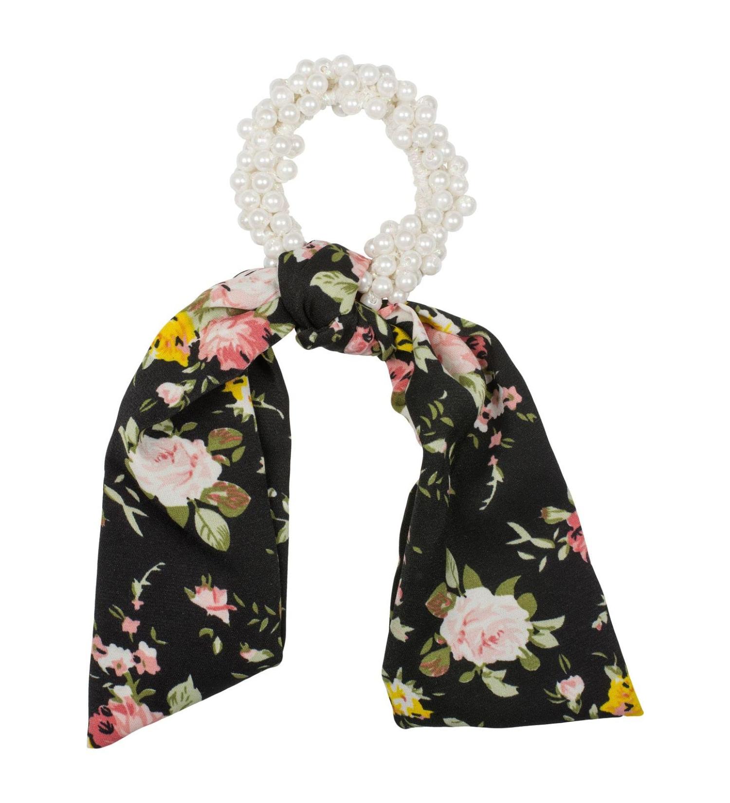 Stylbreaker Women's Pearl Hair Tie with Satin Loop - Elastic Scrunchie Braid Rubber & Satin Tape - Black & Multicolored Hair Band 04027037 for Stylish Hair Accessories - Buy Online on GoSupps.com