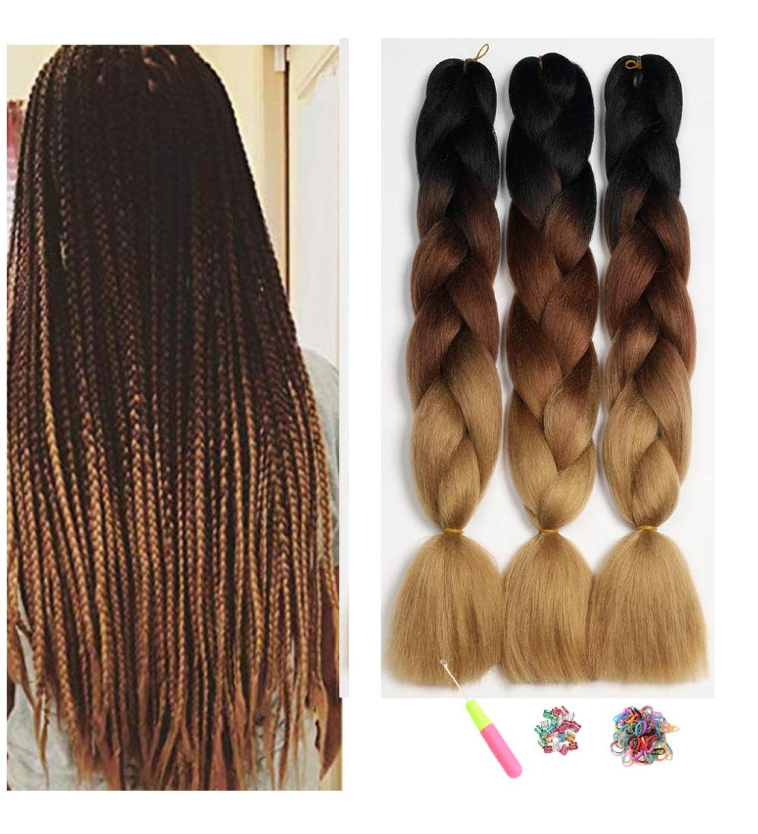 Showjarlly Braids Extension | Brown Ombra Jumbo Braid Hair (24) | Kanecalon Kunsthaar for Box Braids (3 Pack) - Buy Online on GoSupps.com