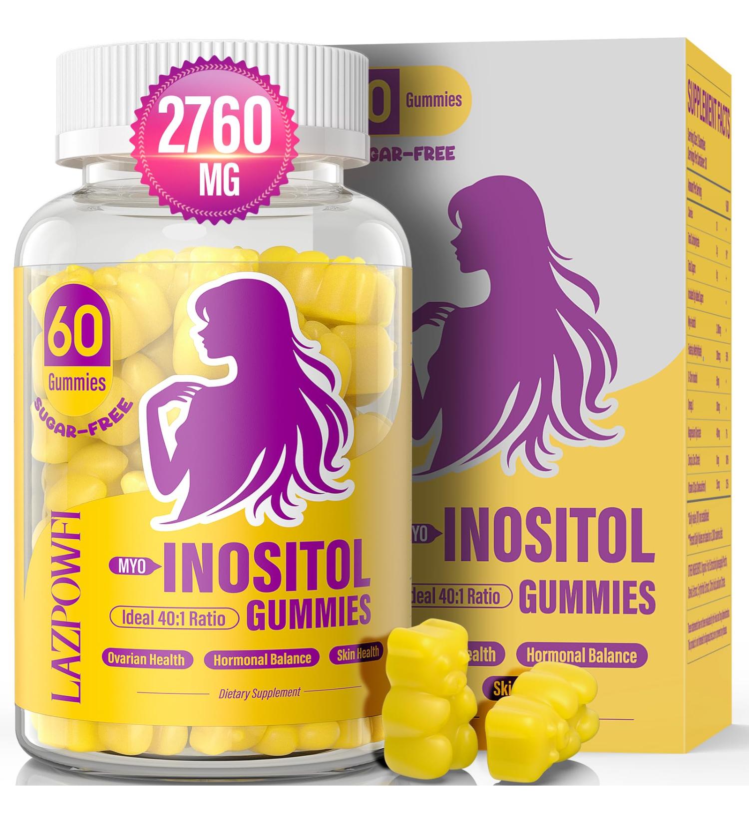 Myo-Inositol & D-Chiro Inositol,Inositol Gummies with Vitamin D3, Magnesium Glycinate, Omega-3, Folate & Zinc, Inositol Supplement Menstrual Cycle for Women-40:1 Ratio-30 Day Supply 1 Count (Pack of 60) - Buy Online on GoSupps.com
