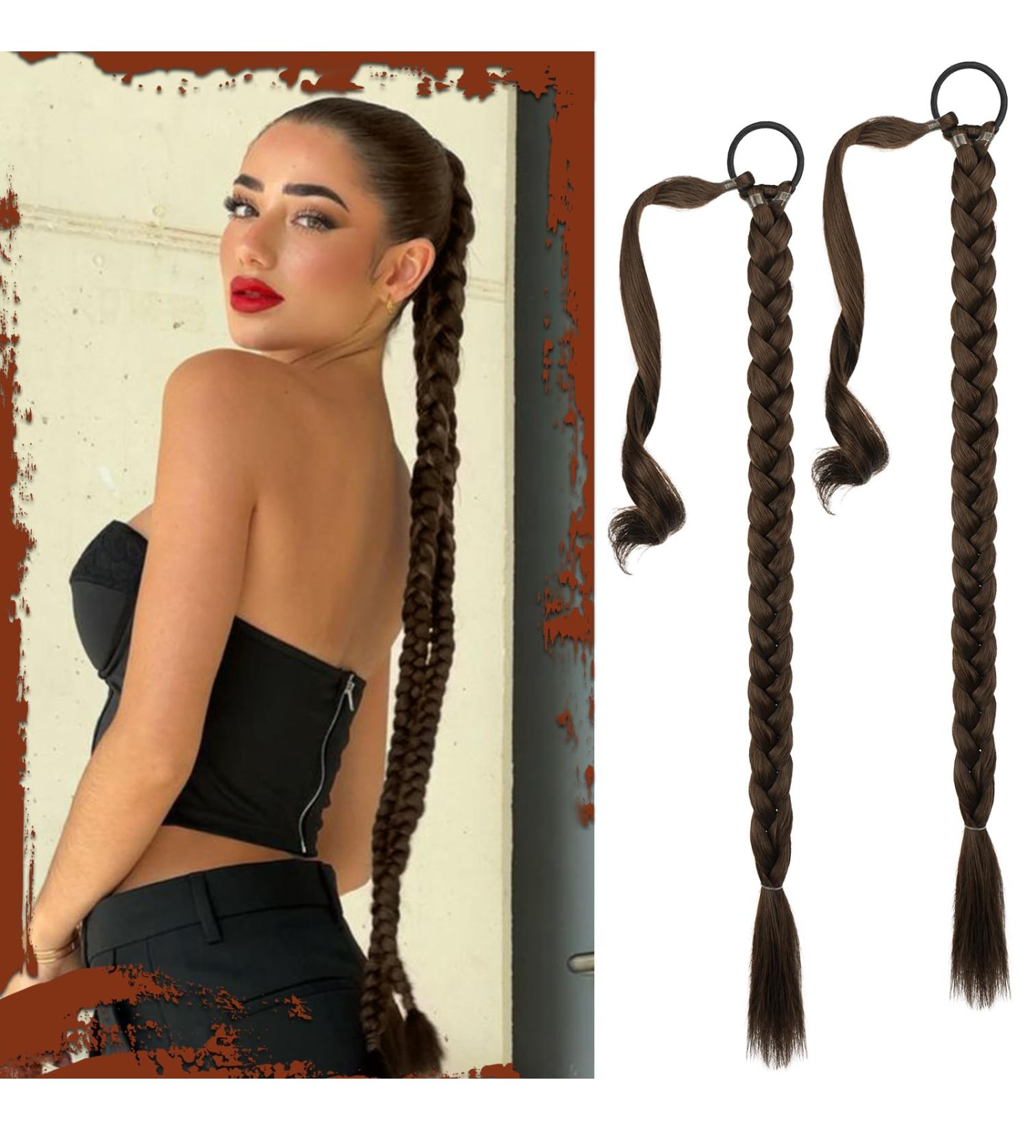 Sofeiyan Long Braid Ponytail Extension with Hair Tie Straight Sleek Wrap Around Hair Extensions Braid Pony Tail Fluffy Natural Soft Synthetic Hairpieces for Women Daily Wear 2Pcs 30 inch 30 Inch (Pack of 2) Black Mixed Brown - Buy Online on GoSupps.com