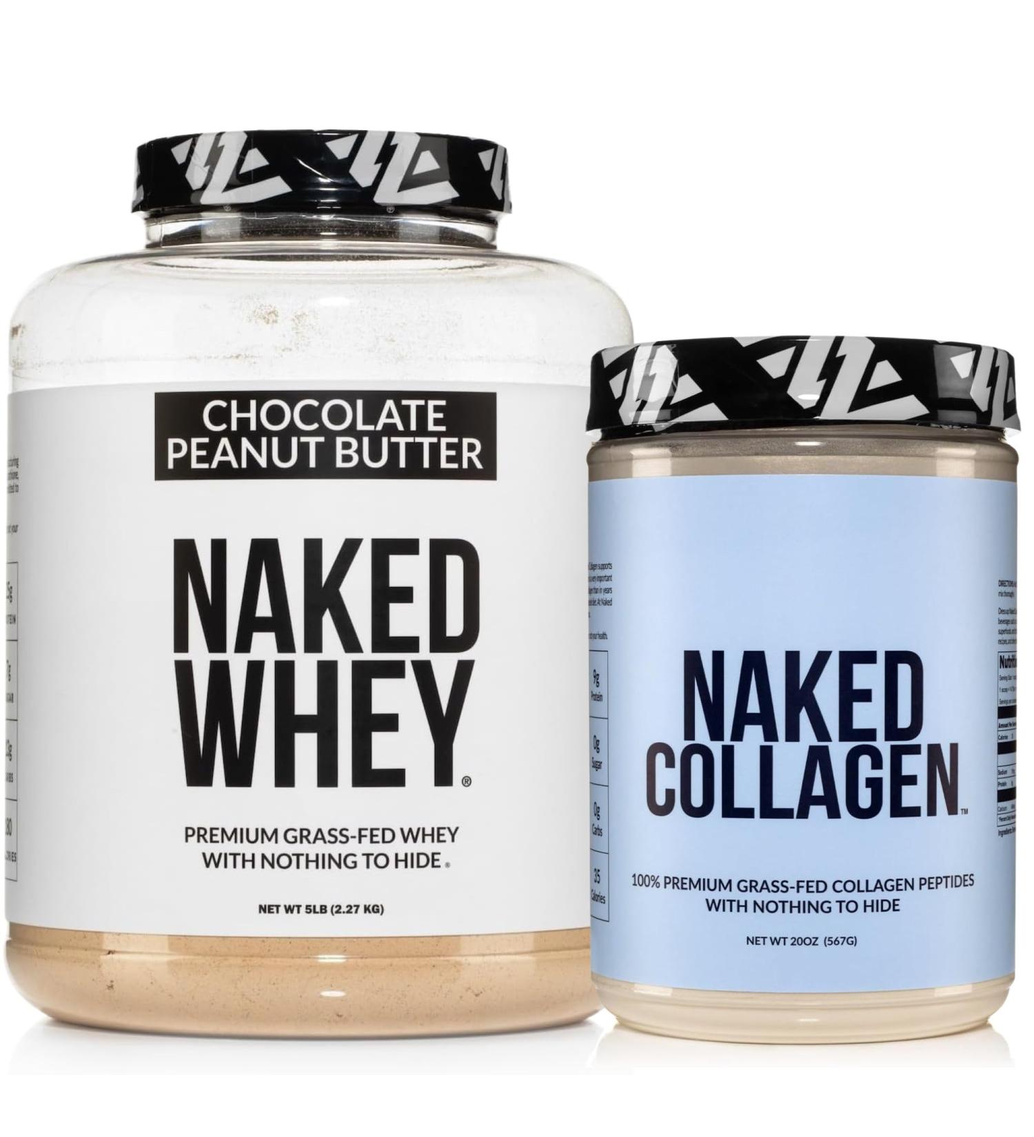 NAKED Whey Chocolate Peanut Butter Protein Powder (52 Servings) + Collagen Peptides Protein Powder 20oz (60 Servings) Grass-Fed Non-GMO Gluten Free - Buy Online on GoSupps.com
