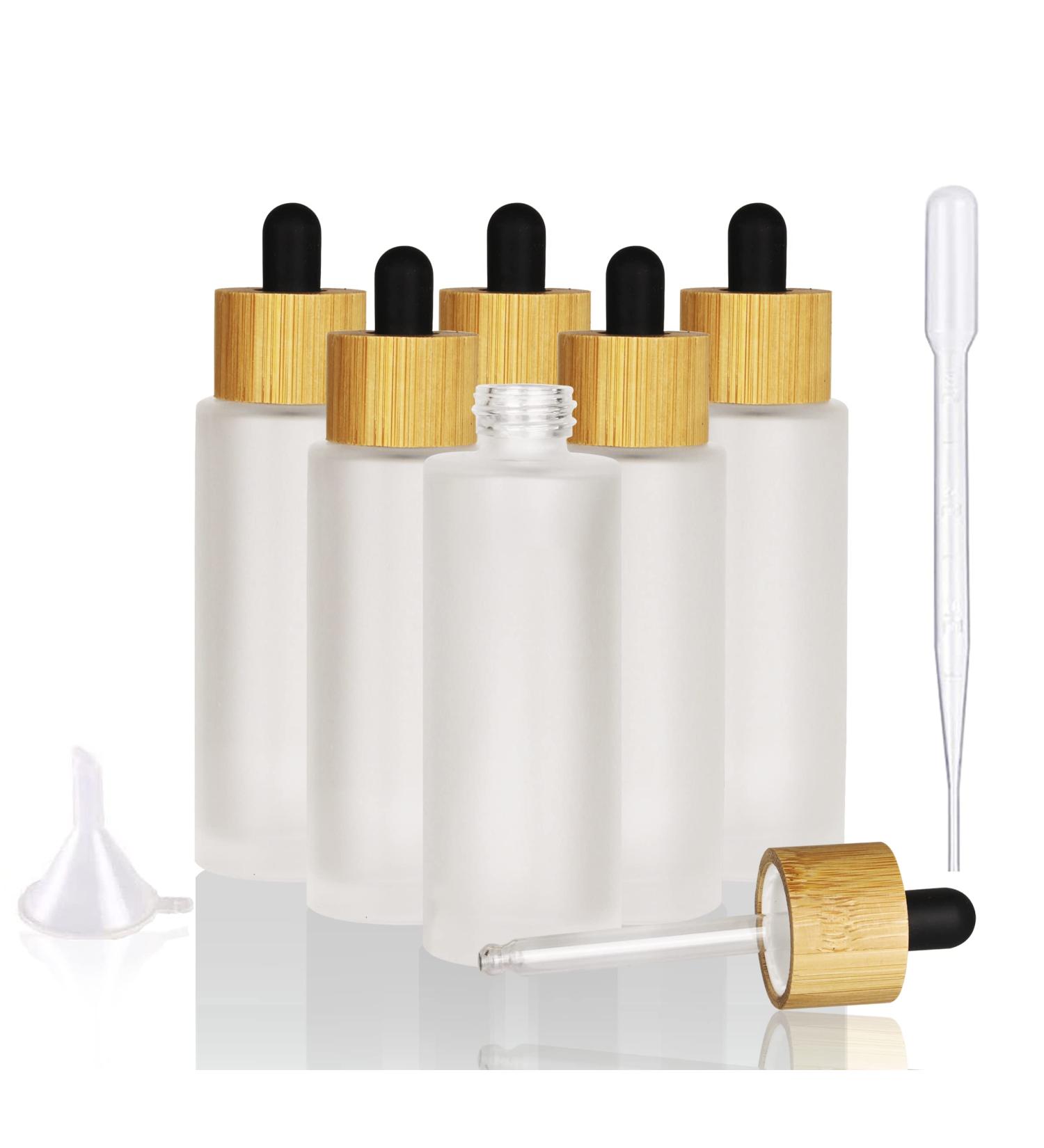 Cosidea 6 Pack 60ml Milk Glass Bottles with Bamboo Drip Lid - Ideal for Serums Essential Oils DIY Cosmetics & Travel - Pipette Included - Buy Online on GoSupps.com