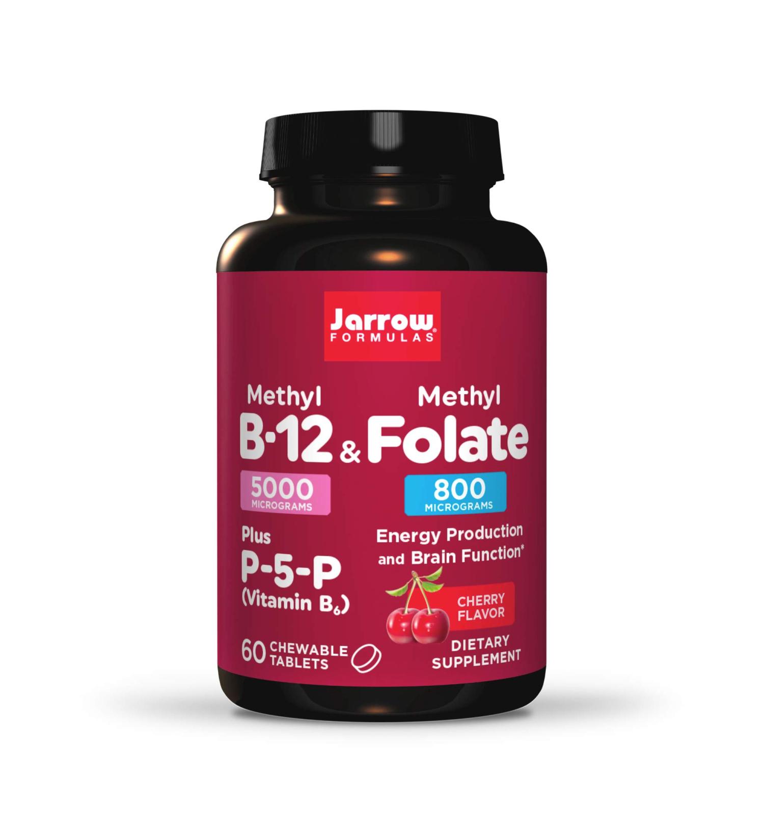 Jarrow Formulas Methyl B-12 & Folate Lozenges - Cherry Flavor, 5000 mcg800 mcg, 60 Count - Buy Online on GoSupps.com