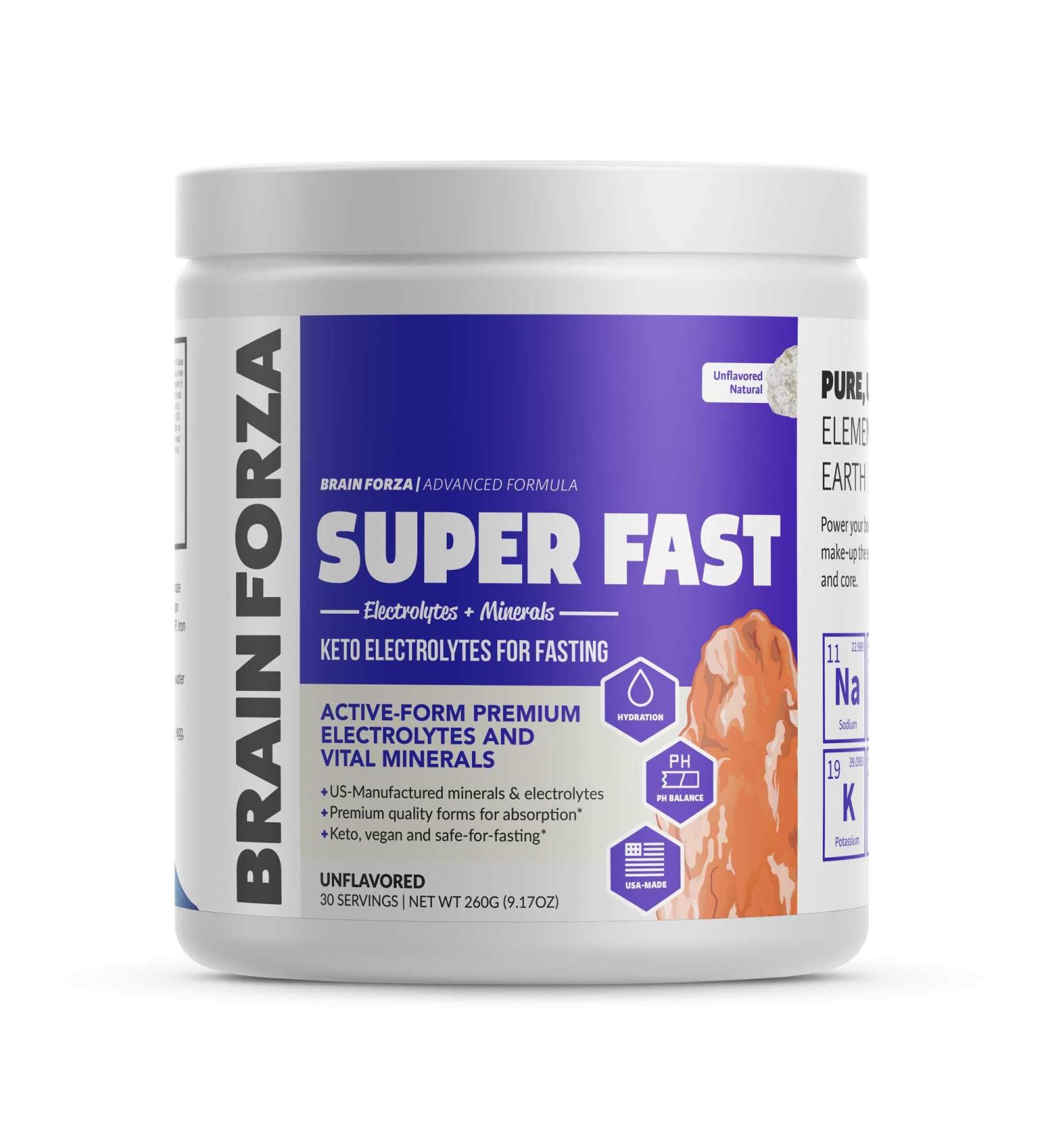 Brain Forza Super Fast Keto Electrolytes - Premium No Sugar Formula with Potassium, Sodium, Magnesium, Calcium, Iron & Pink Himalayan Salt - 30 servings, 8.46 oz (Unflavored) - Buy Online on GoSupps.com
