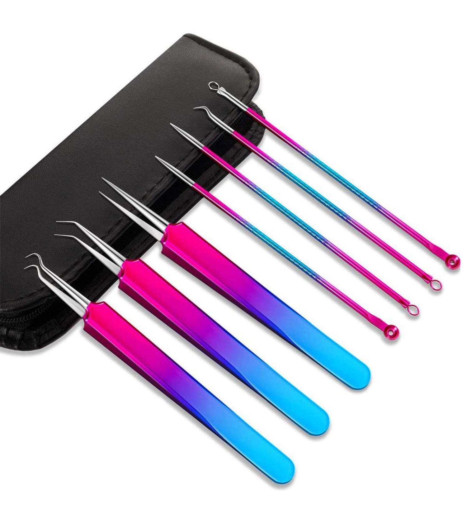 NUOMI 7 Pcs/Set Blackhead Remover Needles Stainless Steel Acne/Pimple/Comedone/Zits Fine Needles Extractor for Face Rose Forehead Cleaning Beauty Crafts with A Hard Shell Case Rainbow - Buy Online on GoSupps.com