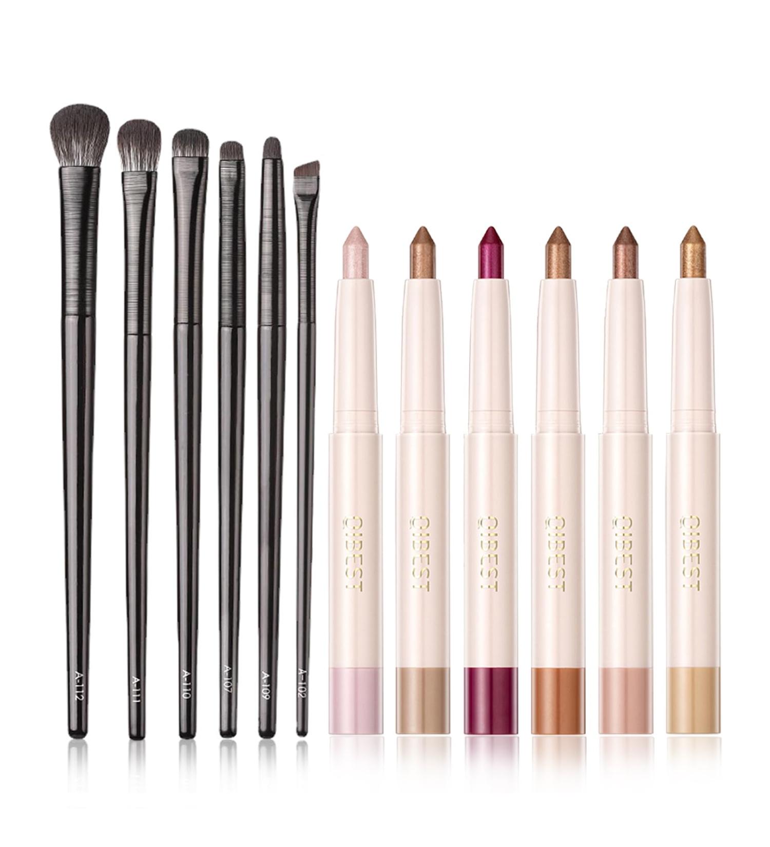 6 Colors Glitter Eyeshadow Stick Colorful Set 6 Eye Makeup Brush Set Waterproof Eye Shadow Pencil Eye shadow Stick Pen Makeup Set Waterproof & Long Lasting Starter Eyeshadow Stick Sets 55*6+6 - Buy Online on GoSupps.com