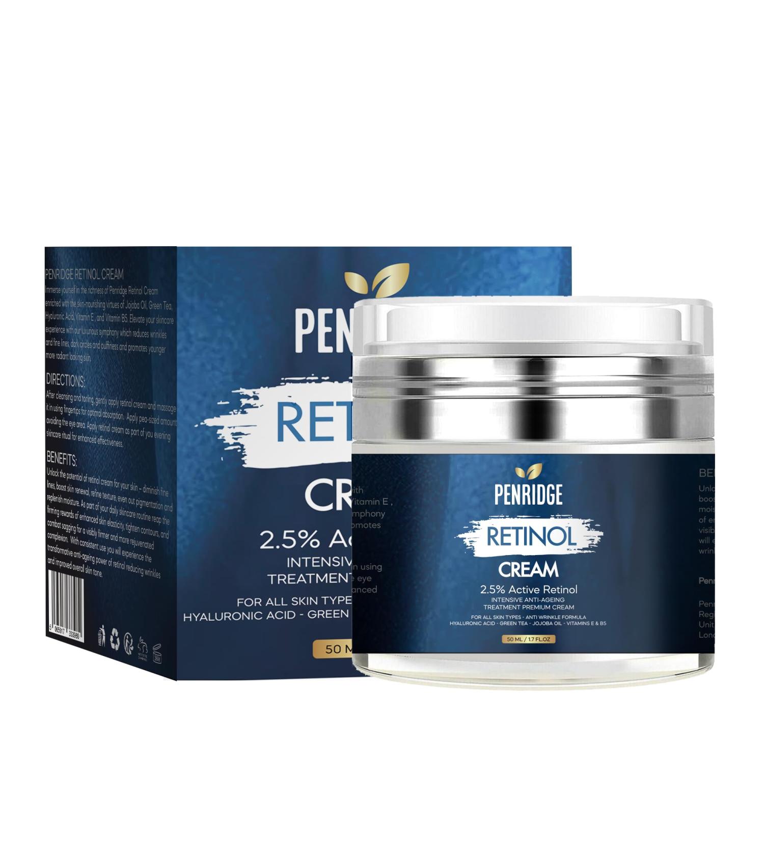 Premium Retinol Cream - 2.5% Active Retinol - Anti-Aging - Wrinkle Repair & Hydration - Youthful Radiance Booster with Collagen Hyaluronic Acid Vitamin E Jojoba Oil Shea Butter by Penridge 50mg - Buy Online on GoSupps.com