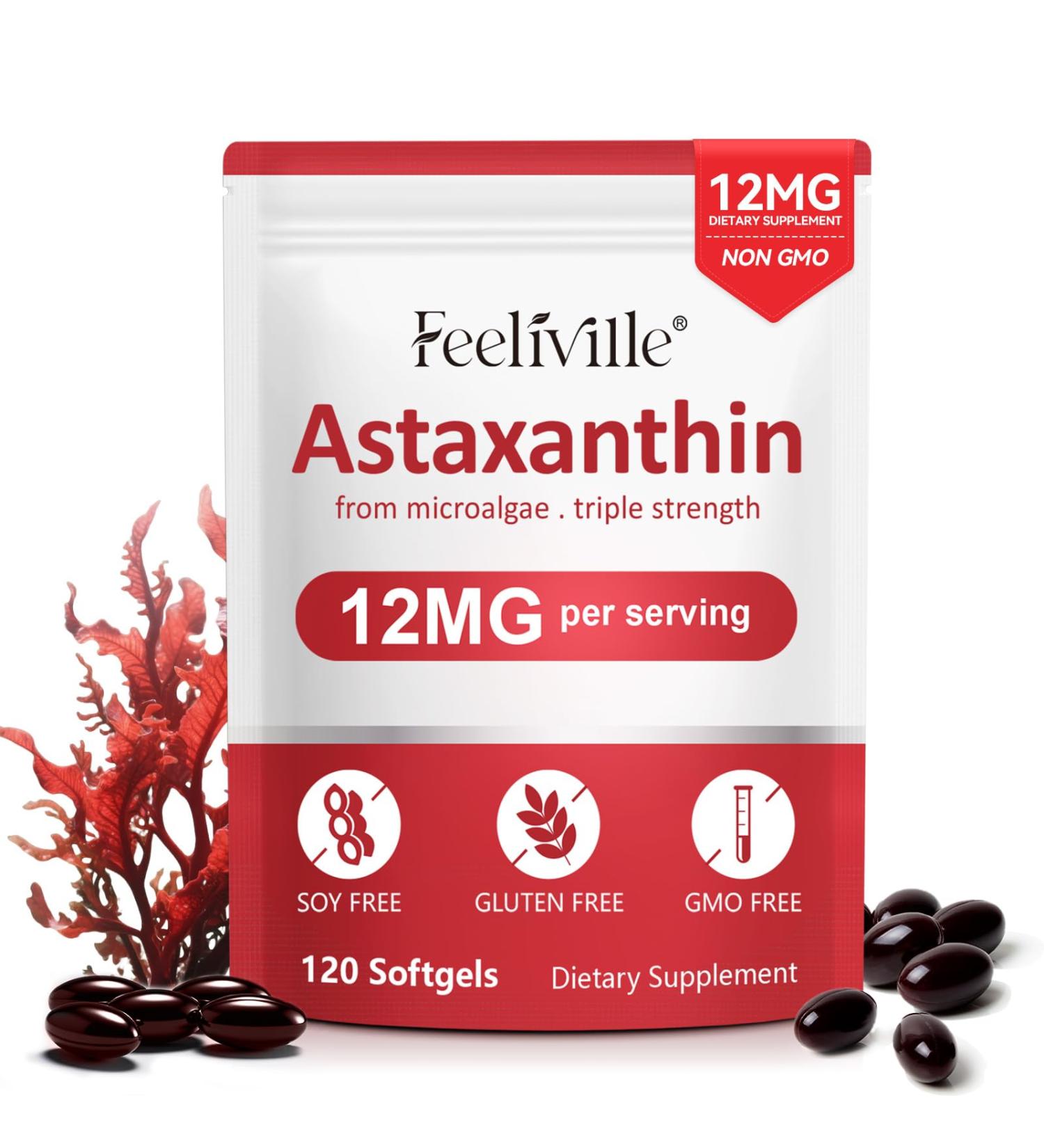 Astaxanthin Supplements Premium Astaxanthin 12mg Antioxidant with Antioxidant Activity Supports Eye Joint Immune Skin Health Internal Circulation 1Pack(120 Softgels) Non-GMO & No Gluten - Buy Online on GoSupps.com