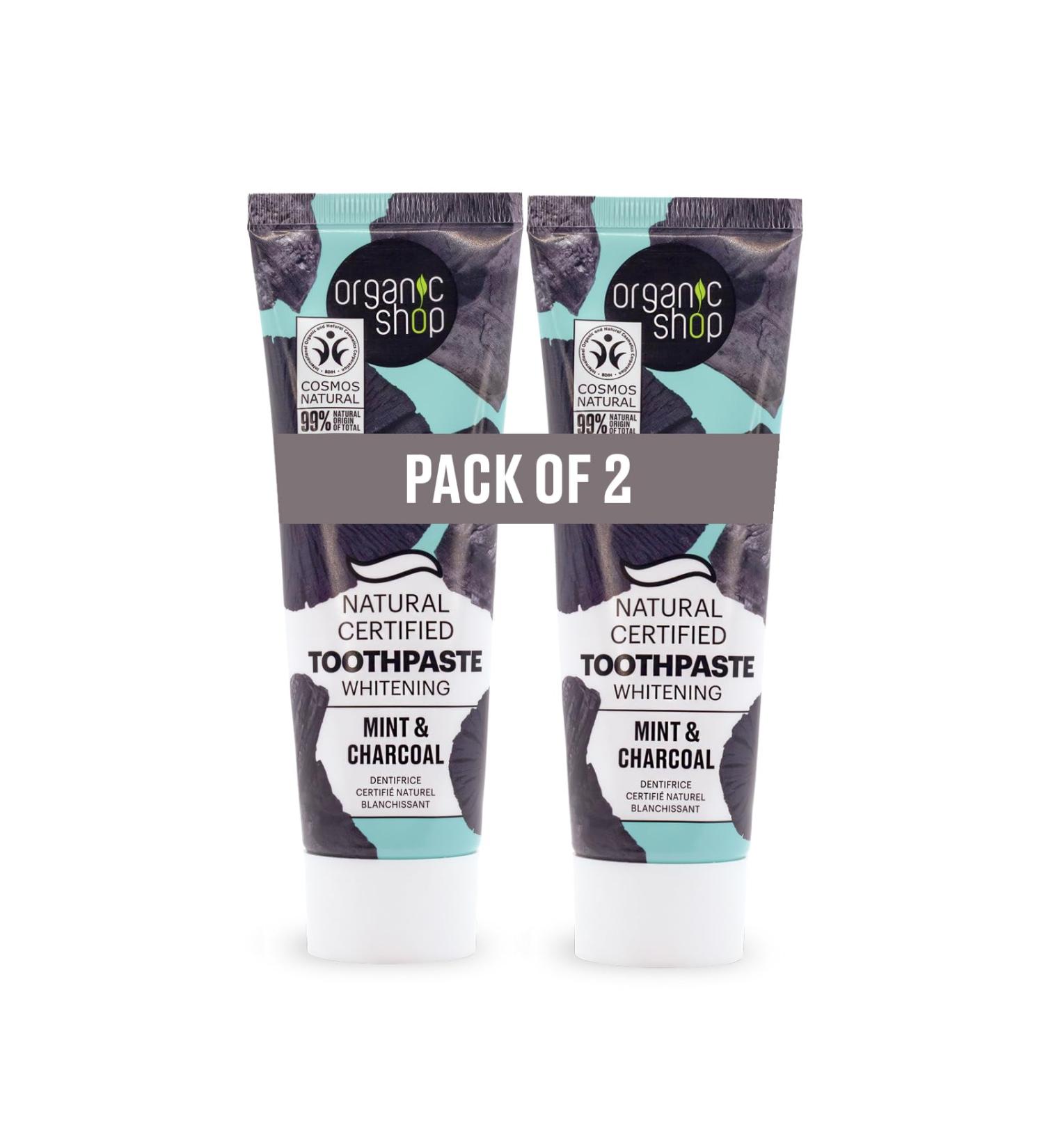 Organic Shop Mint & Charcoal Whitening Toothpaste Natural Ingredients Fluoride-Free Tooth Sensitivity Vegan & Cosmos Natural Certified. Pack of 2 - Buy Online on GoSupps.com