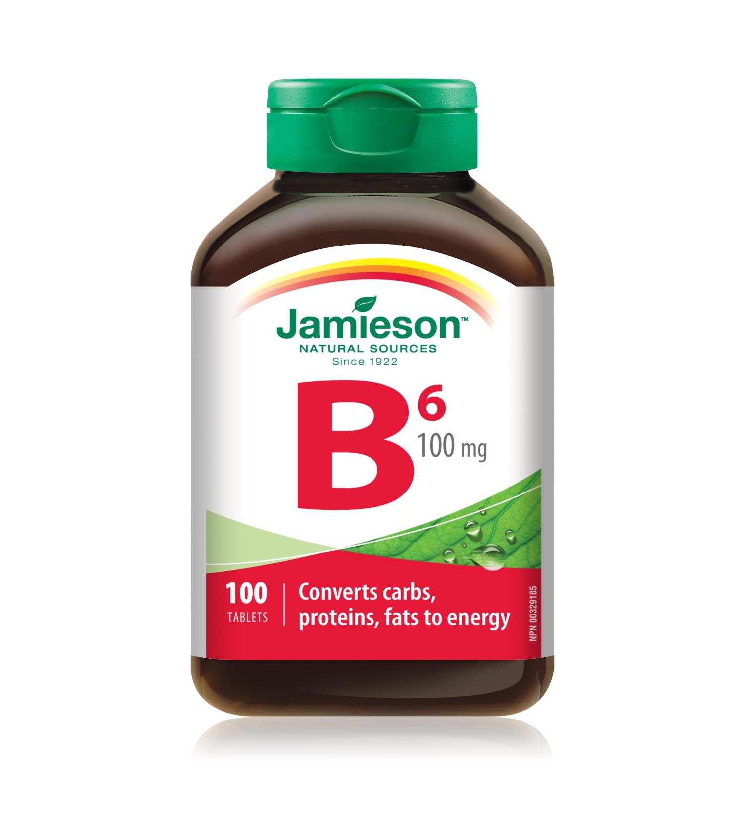 Jamieson Vitamin B6 (Pyridoxine) 100 mg 100 tabs - Buy Online on GoSupps.com