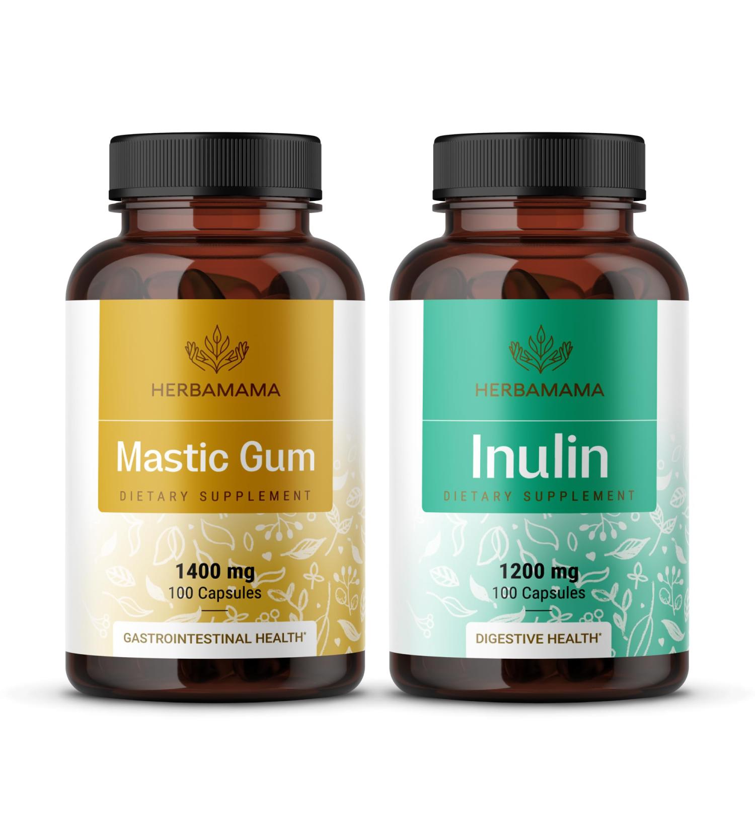 HERBAMAMA Mastic Gum and Inulin Kit - Bundle of Mastic Gum Capsules & Inulin Fiber Capsules - Vegan Non-GMO Gelatin-Free - 2 Pack - Buy Online on GoSupps.com