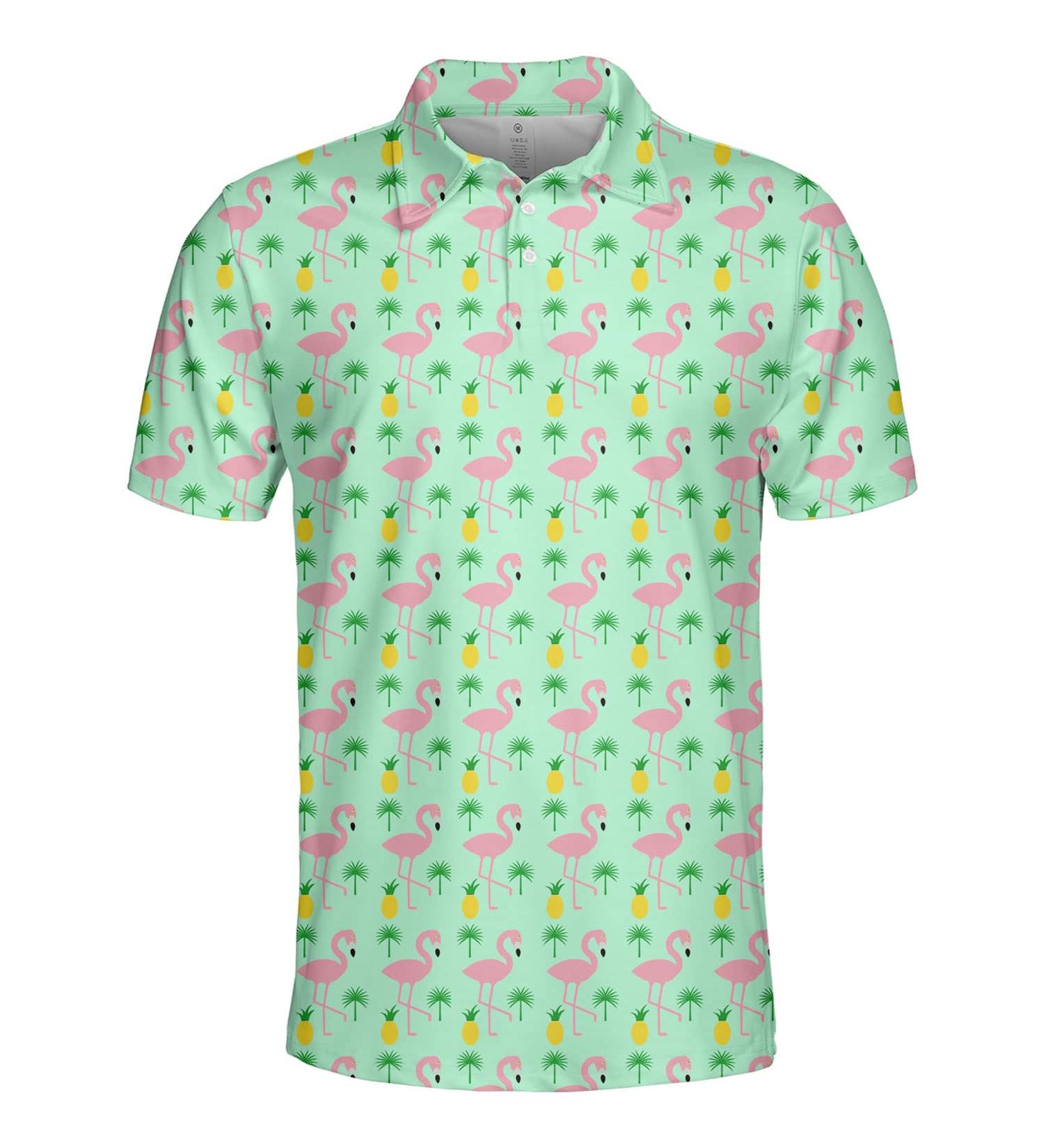 Flamingos Pineapples Palms Summer Polo Shirts - Men's & Women's Golf Shirt | Lightweight Short Sleeve Bowling Polos - Medium - Buy Online on GoSupps.com