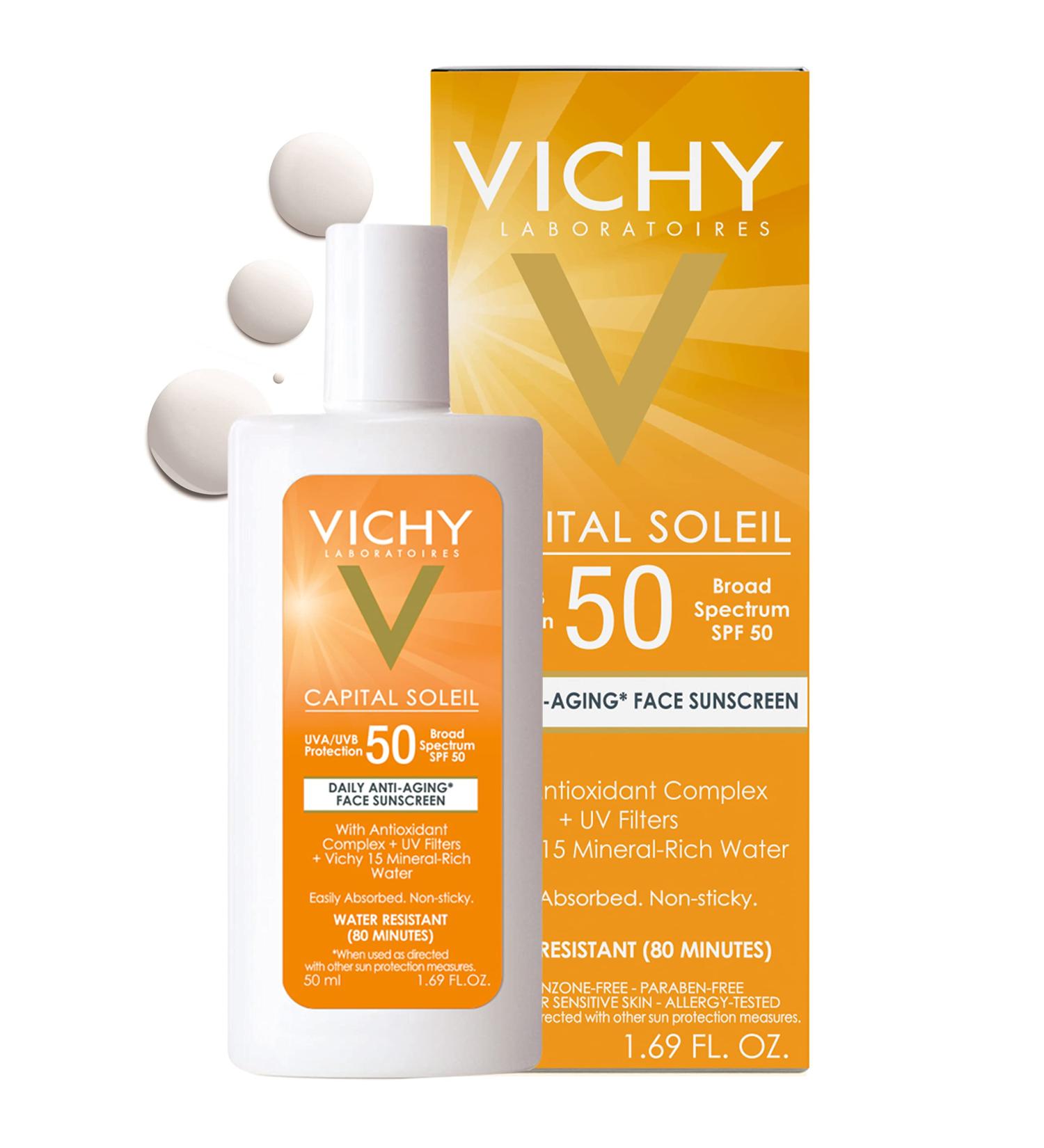 Vichy Capital Soleil Face Sunscreen SPF 50 | Anti Aging Sunblock with UVA/UVB Protection | Daily Sunscreen for Sensitive Skin | Travel Size, Oxybenzone Free - Buy Online on GoSupps.com