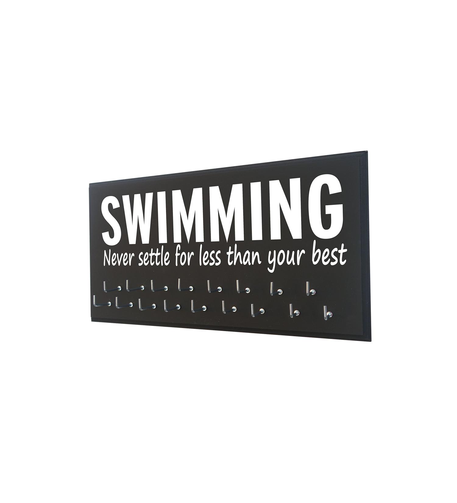 Swimming Medal Display - Never Settle for Less Than Your Best | Double Row Medals Holder for Swimmers - Ideal Teens Gift - Buy Online on GoSupps.com
