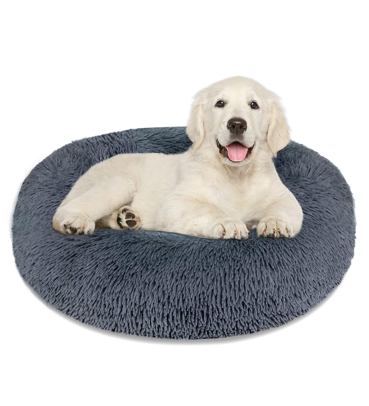 Calming Donut Cuddler Pet Bed Anti-Anxiety, Machine Washable, Waterproof Medium 30x30 - Dark Grey - Buy Online on GoSupps.com