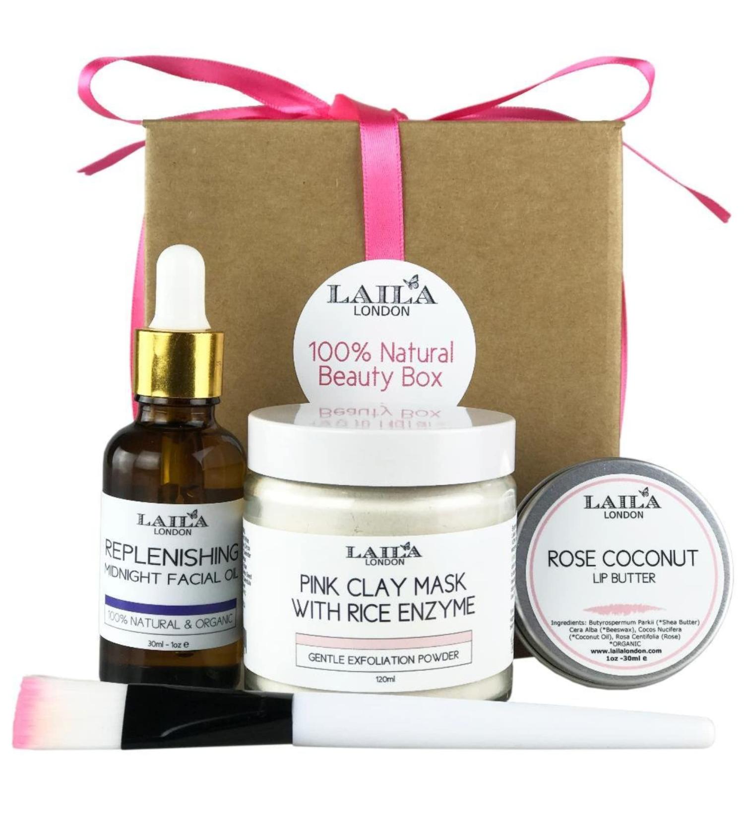 Organic Spa Beauty Gift Box for Birthday, Anniversary & Mother's Day | Pink Clay Mask, Rose Lip Balm, Midnight Facial Oil | 100% Natural & Anti-Aging - Buy Online on GoSupps.com