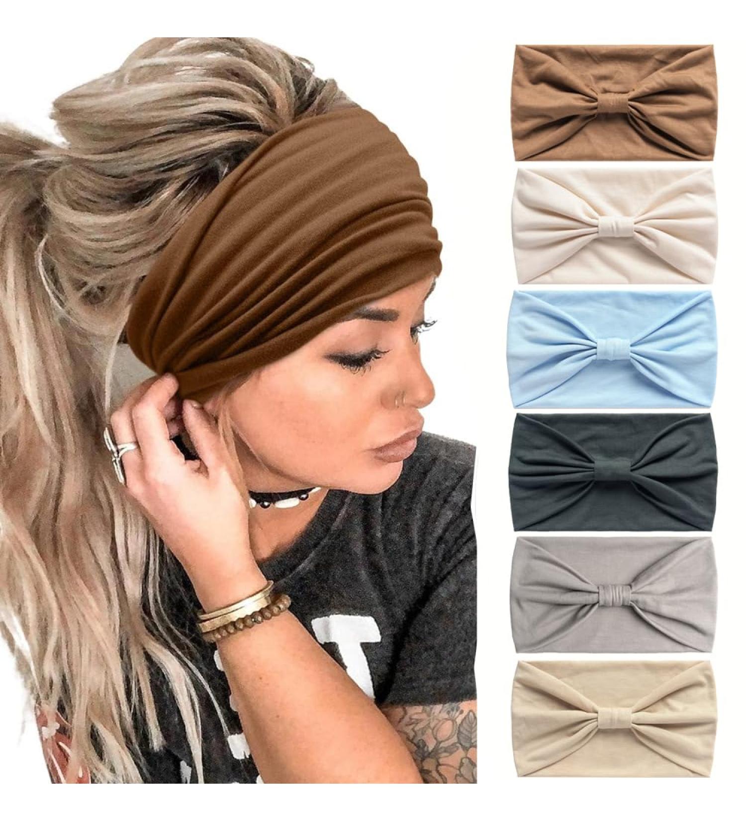 Head Scarfs for Women Wide Headbands Boho Fashion Knotted Head Bands for Adult Women Yoga Sport Hairbands Hair Accessories (6WColorBlue) - Buy Online on GoSupps.com