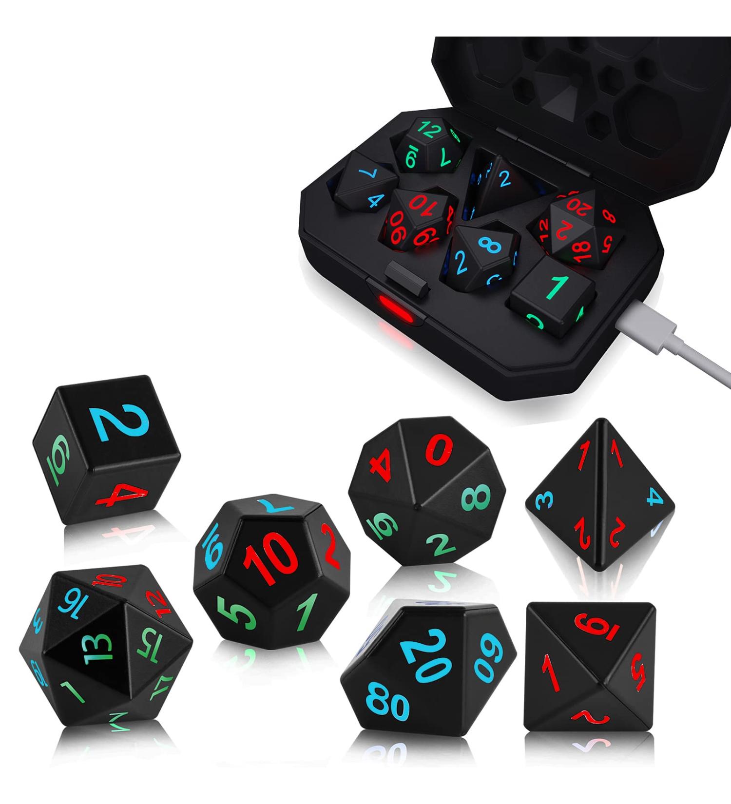 Luminous DND Dice Set - 7 Pcs Glowing Polyhedral Dice with Charging Box | Rechargeable Electronic RPG LED Dice for Dungeon and Dragons | Colorful Light - Buy Online on GoSupps.com