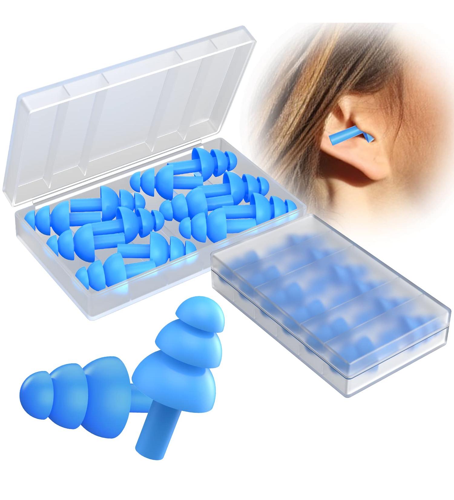 Tonmom Reusable Silicone Ear Plugs - 12 Pairs for Sleeping, Swimming, Concerts - 32dB Noise Reduction - Waterproof - Ideal for Study, Snoring, Work, and Airplanes (Blue) - Buy Online on GoSupps.com