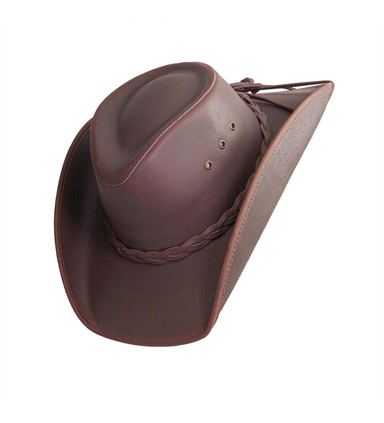 Hollywood Leather Cowboy Hat - Handcrafted 100% Fine Leather Hat by American Hat Makers - Breathable System - Brown, Large - Buy Online on GoSupps.com